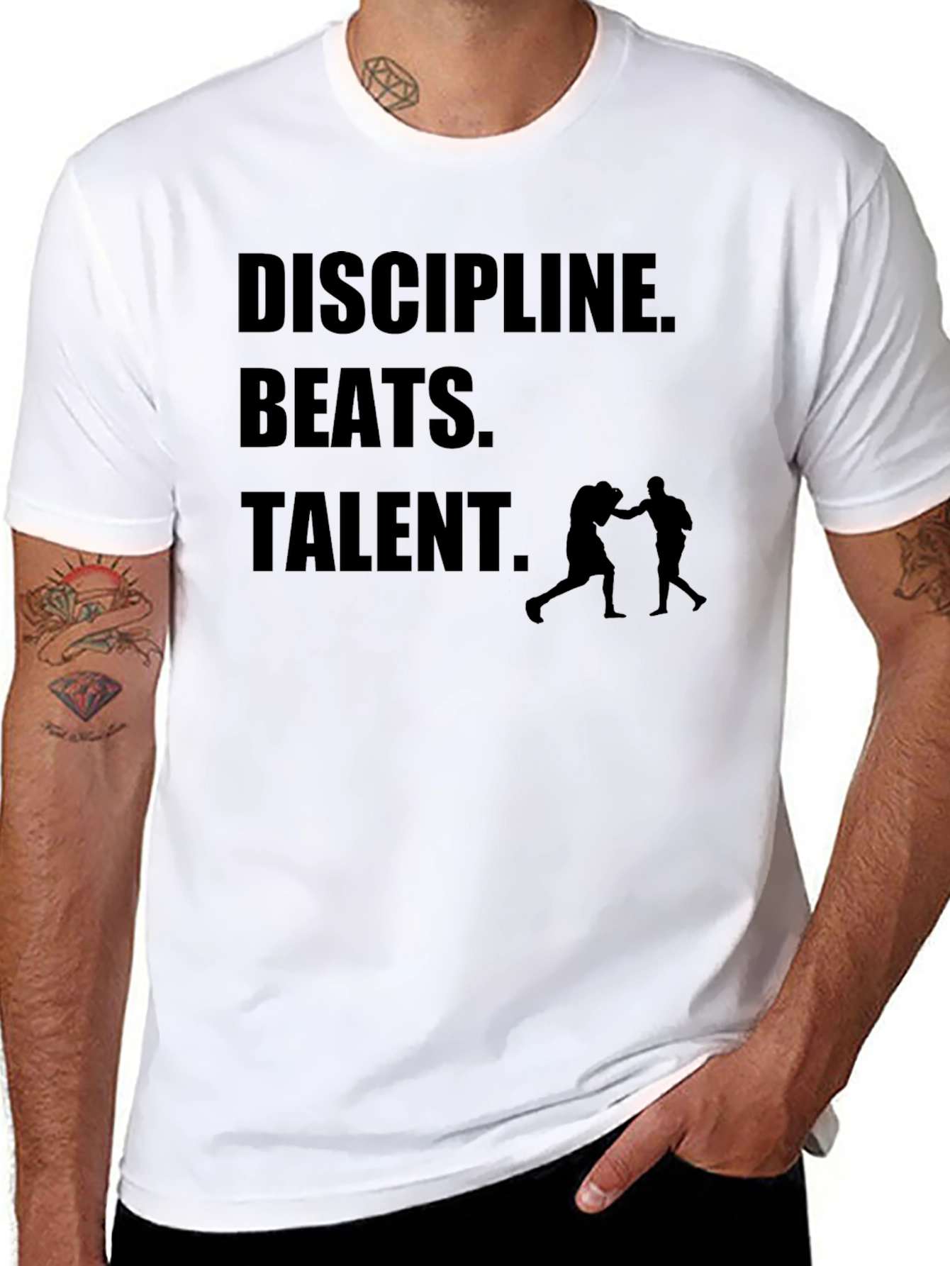 Black Discipline Beats Talent Men's Black Graphic T-Shirt view 8
