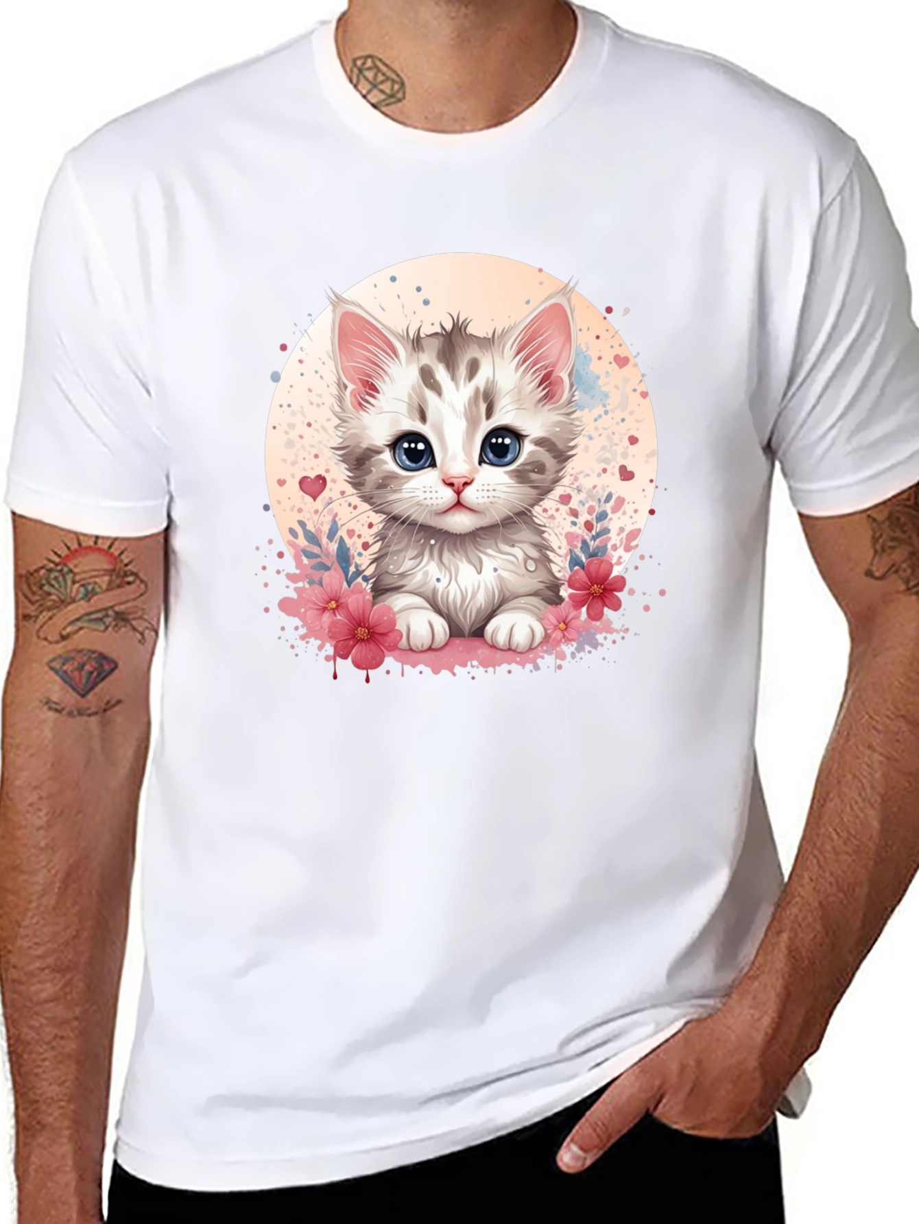 Black Cute Kitten Graphic Black T-Shirt view 8