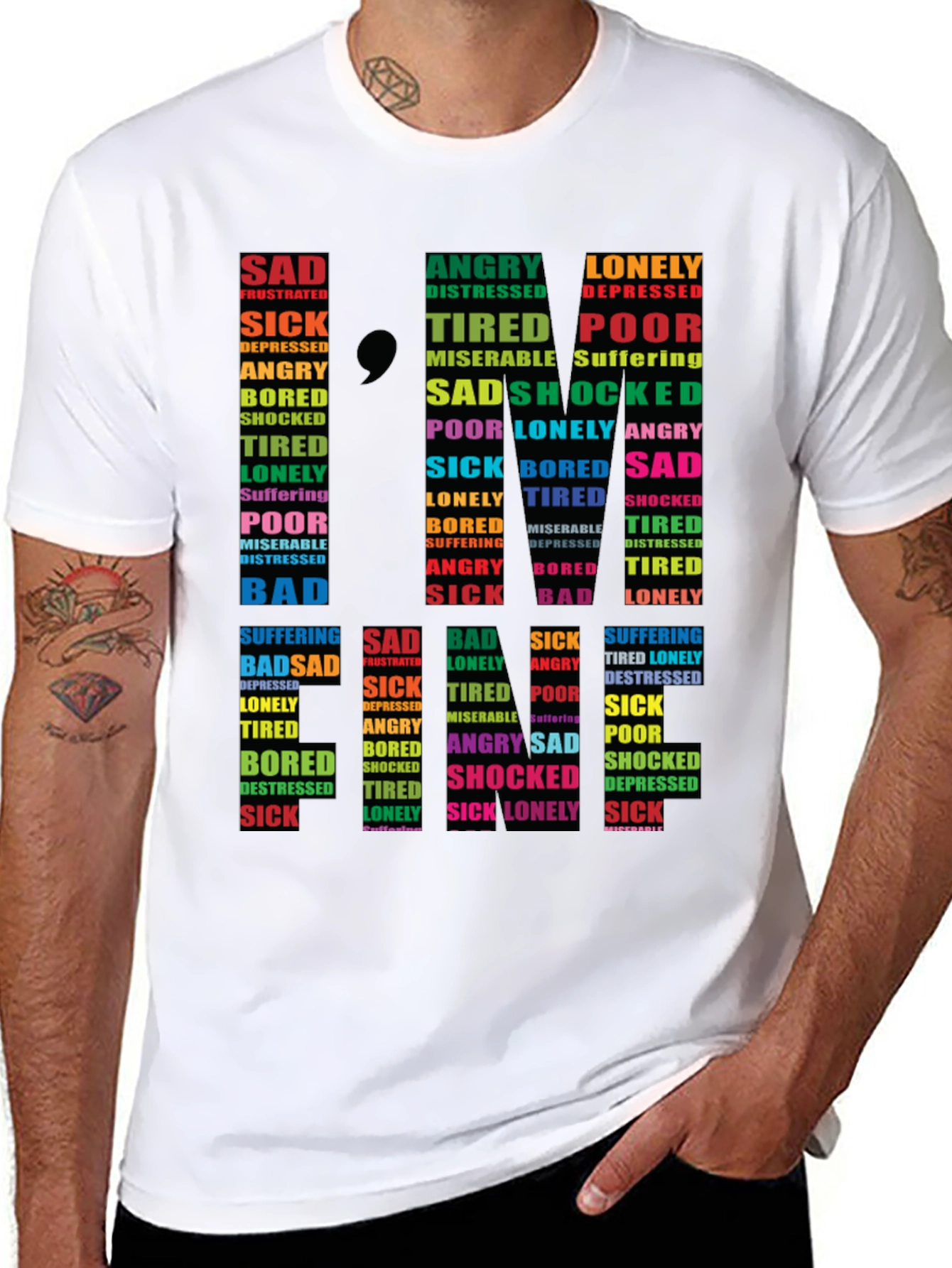 Black Emotional State Typography T-Shirt - Black view 8