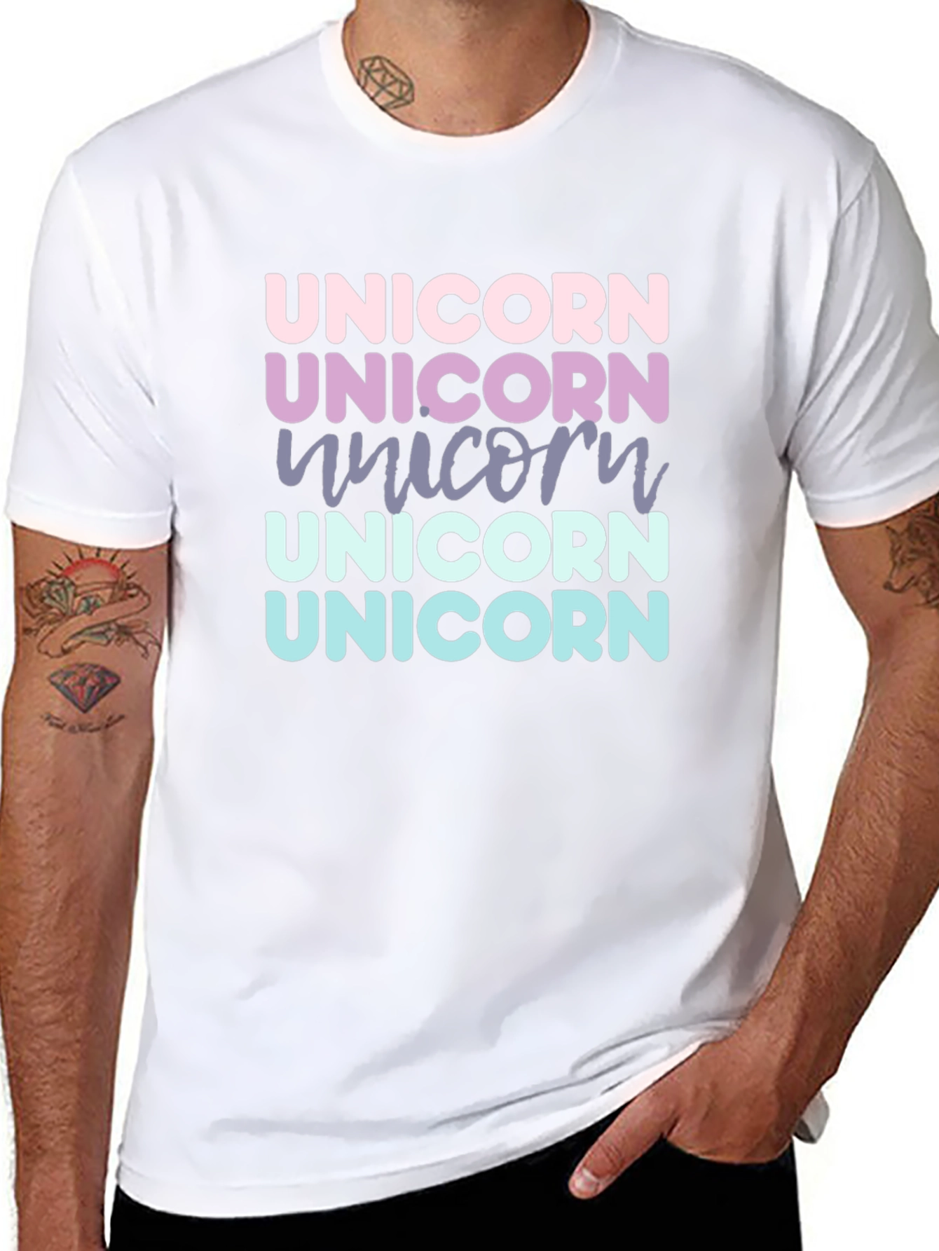 Black Unicorn Rainbow Text T-Shirt view 8