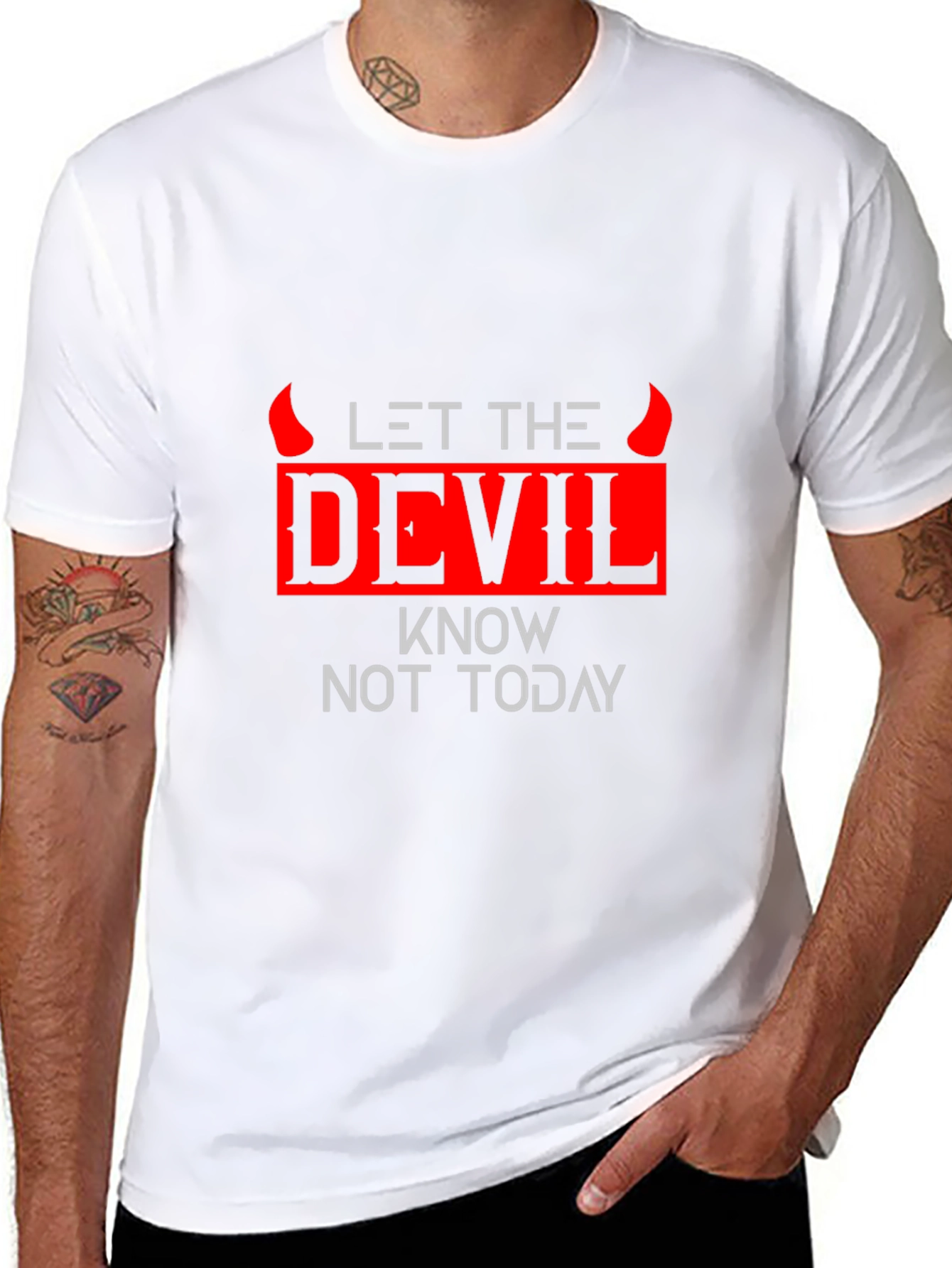Black Let The Devil Know Not Today Graphic Tee view 8