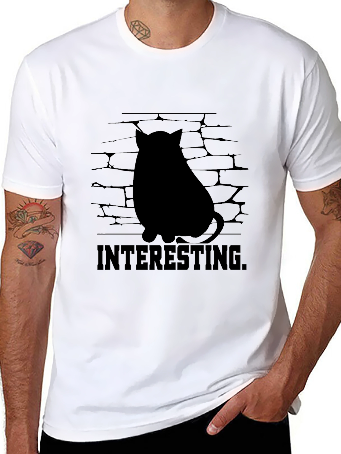 Black Interesting Cat Silhouette Graphic Tee - Black view 8