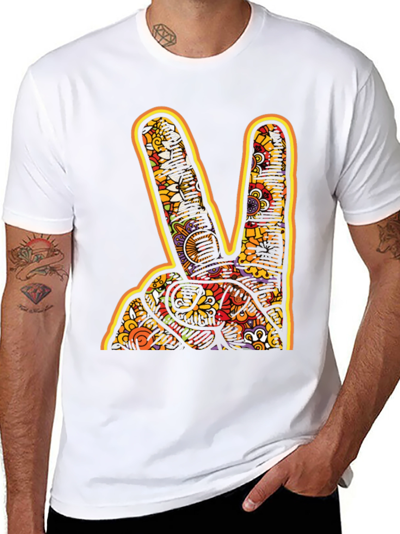 Black Peace Sign Graphic Tee - Groovy Retro Style view 8