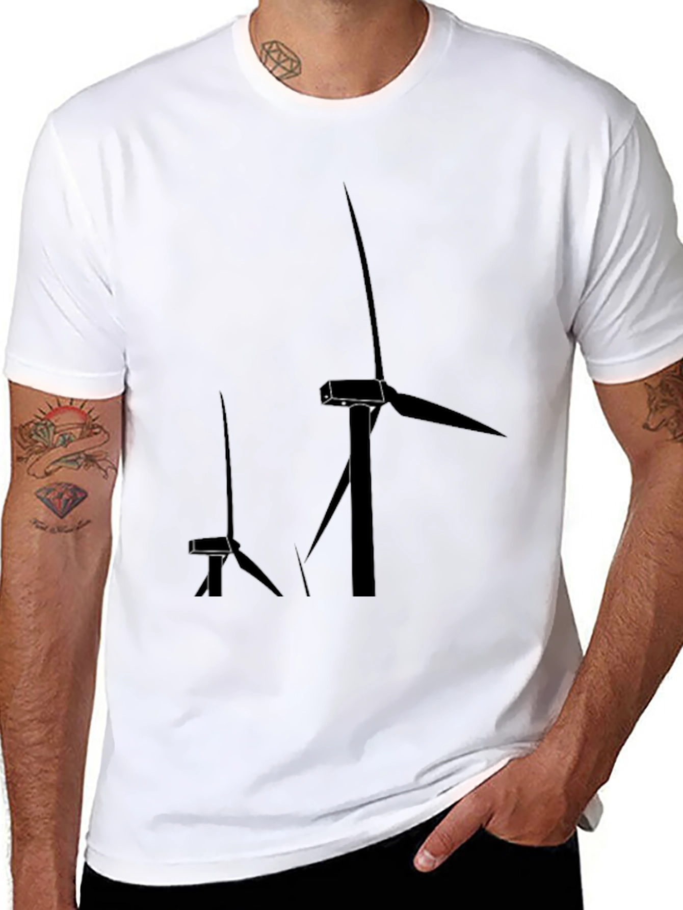 Black Modern Wind Turbine Graphic Tee - Black view 8