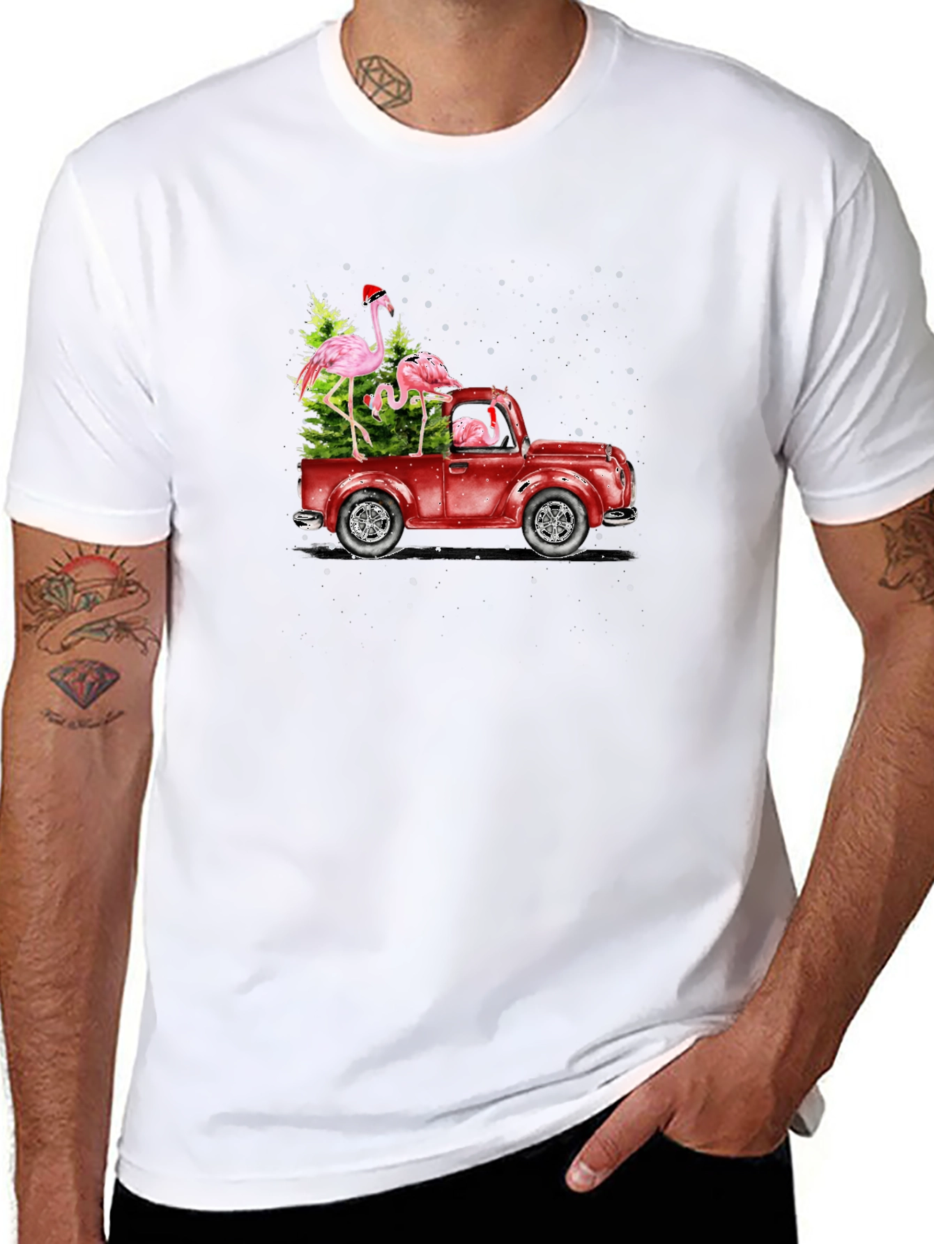 Black Flamingo Christmas Truck T-Shirt view 8