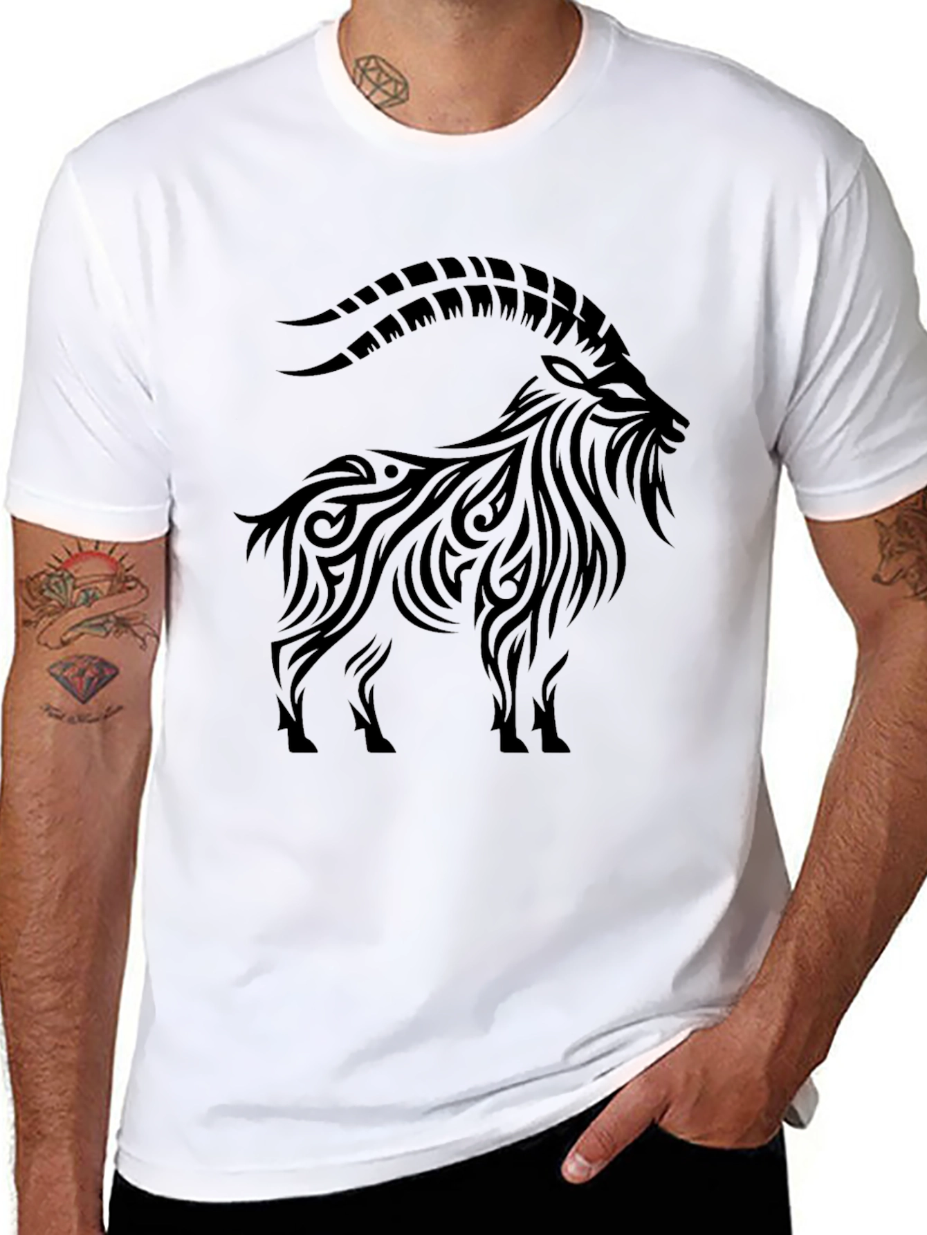 Black Tribal Goat Graphic Tee - Men's Black T-Shirt view 8
