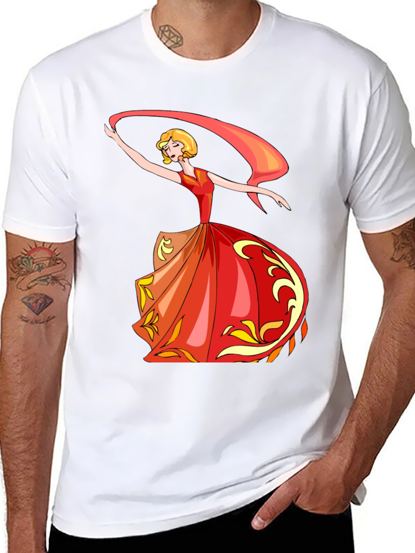 Black Elegant Dancer Graphic Tee - Black Cotton T-Shirt view 8