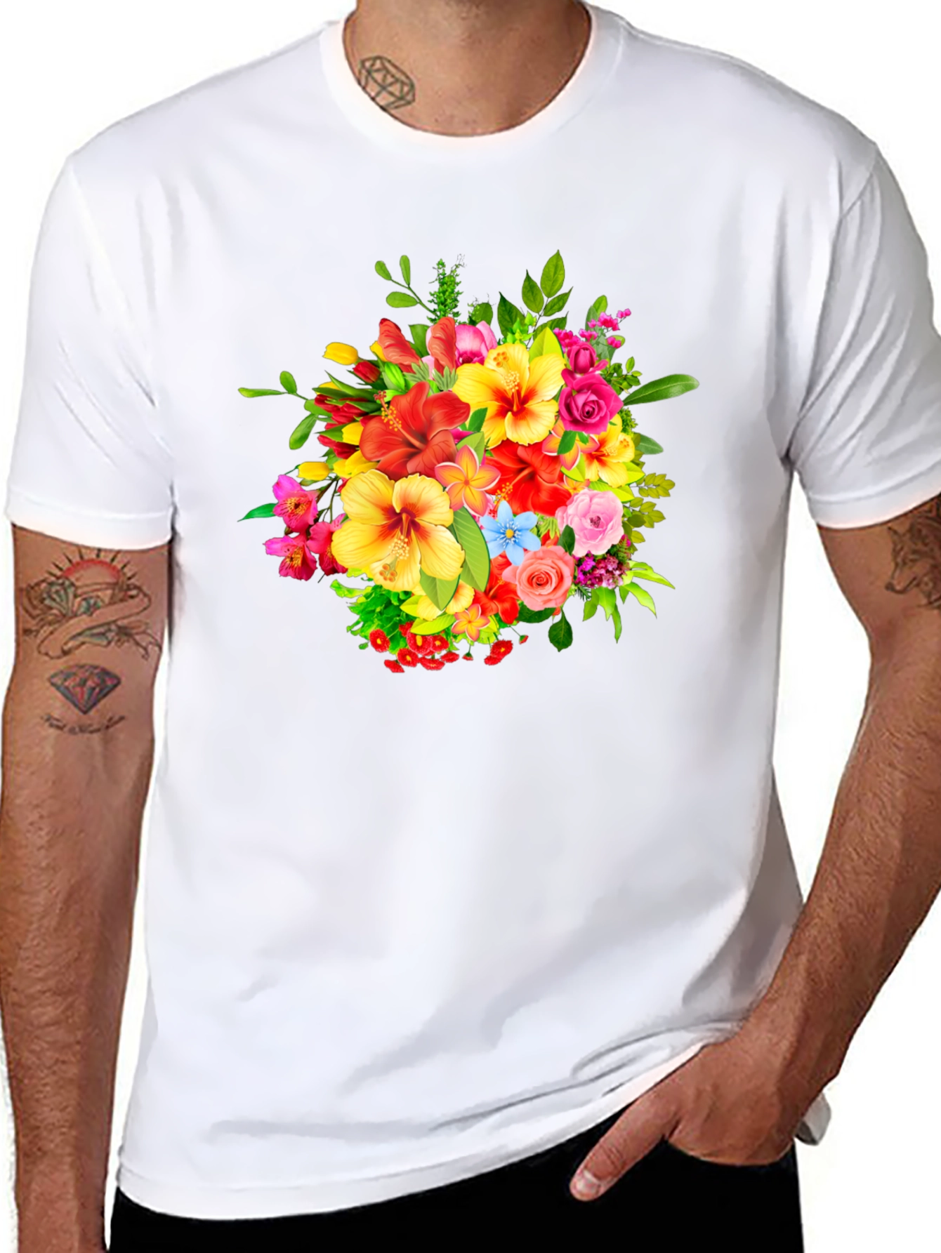 Black Floral Bouquet Graphic Print Black T-Shirt view 8