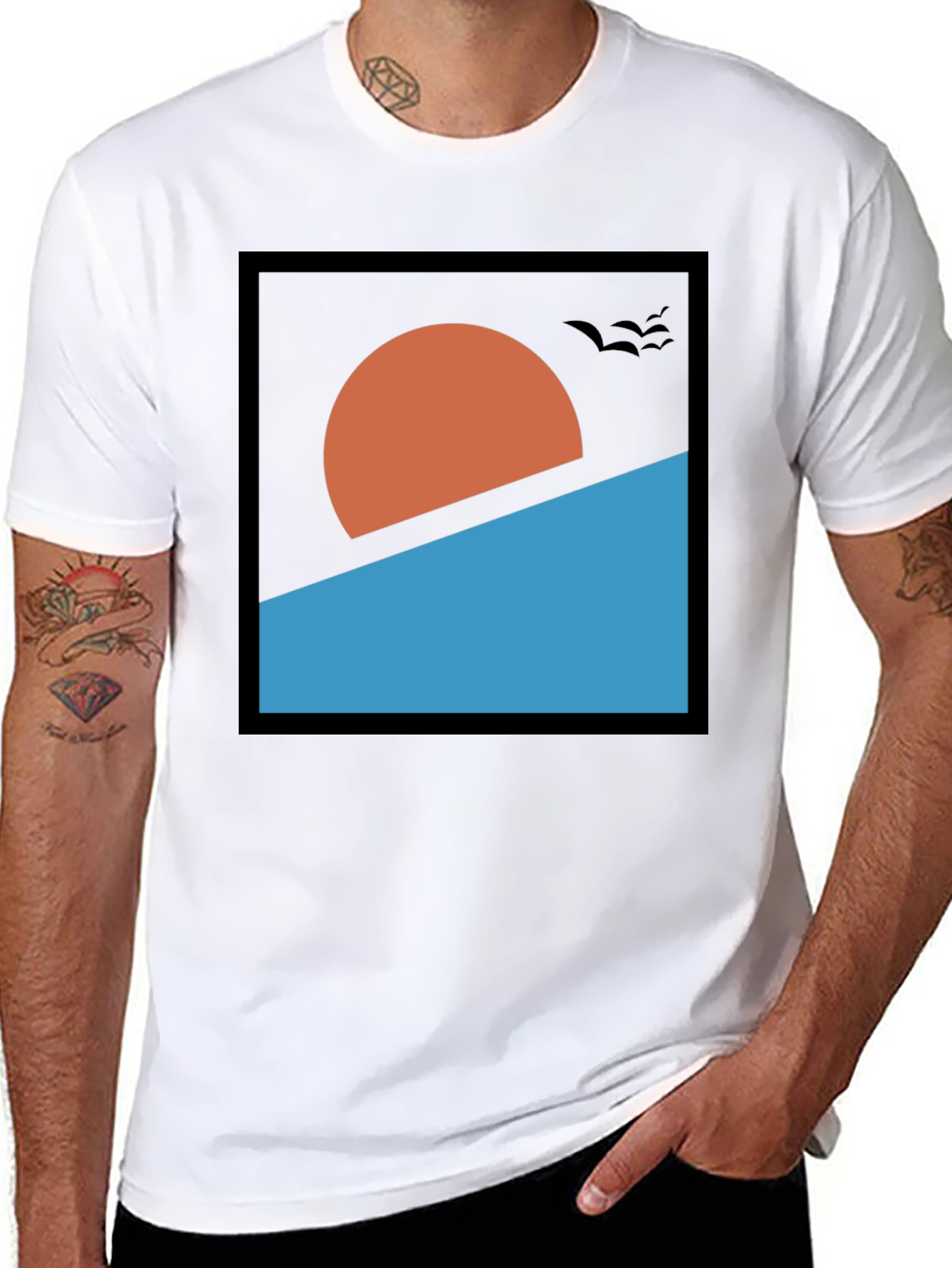Black Abstract Sunset Graphic Tee - Modern Design view 8