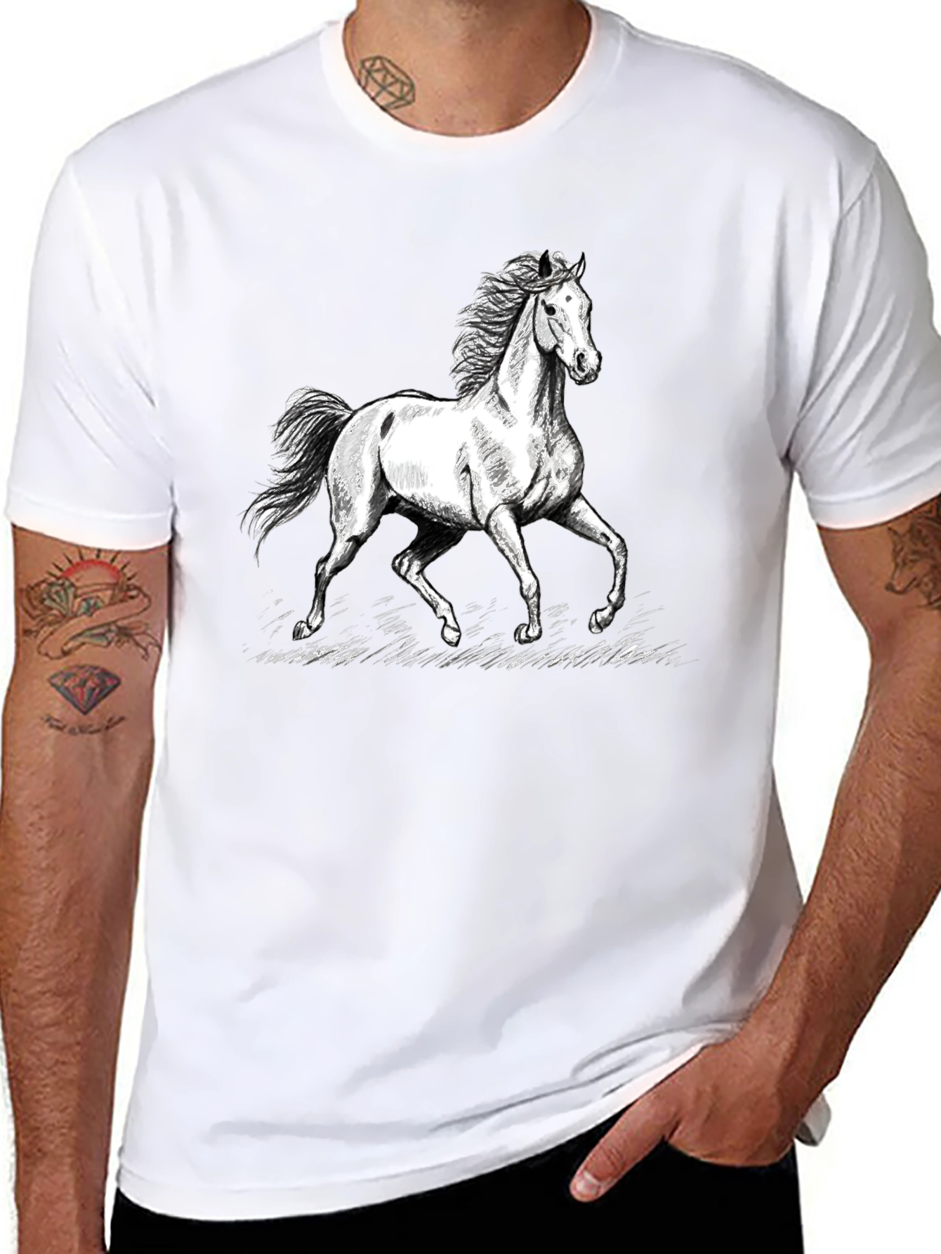 Black Horse Graphic T-Shirt - Black Cotton Tee view 8