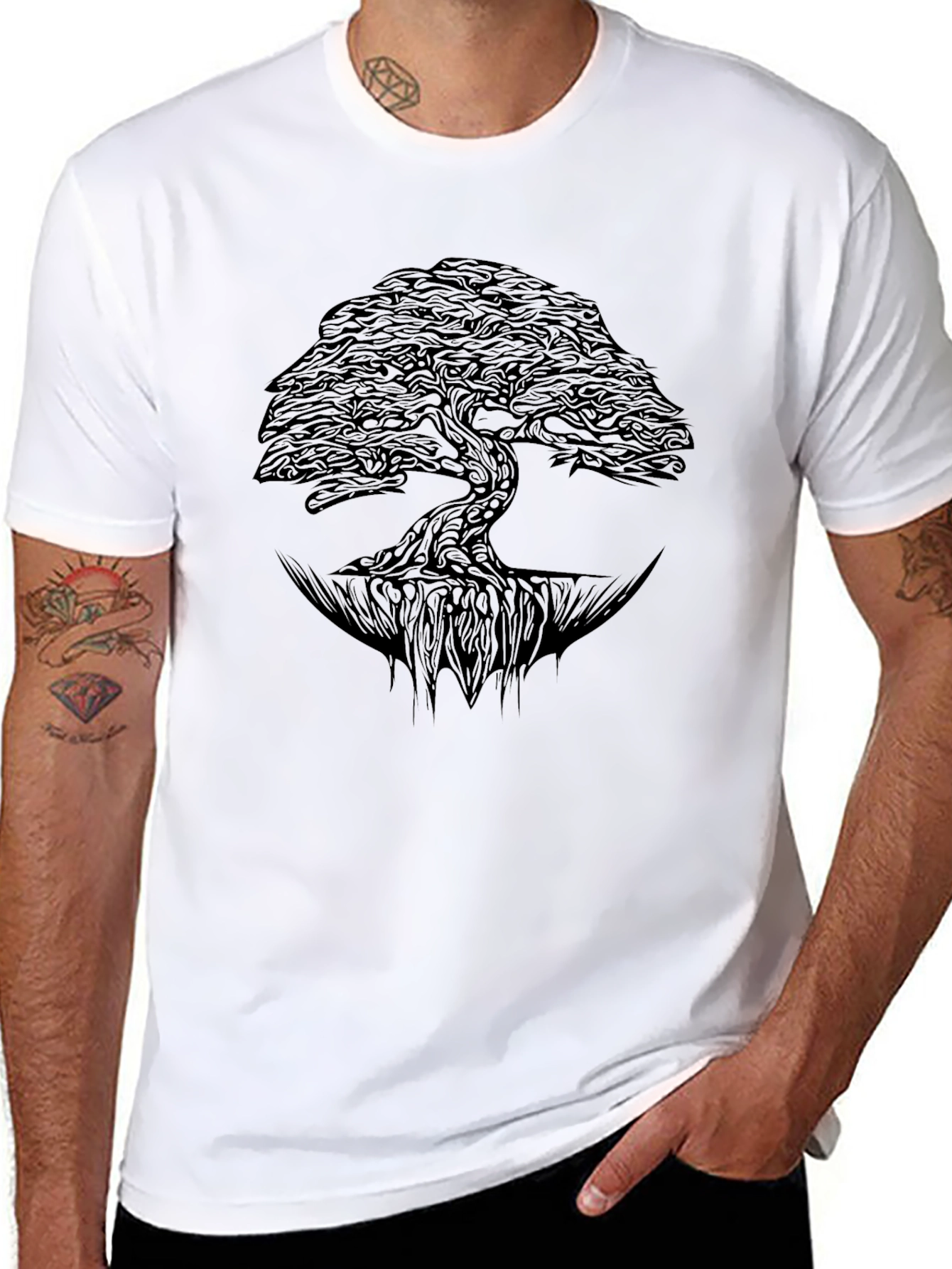 Black Black Tree of Life Graphic Print T-Shirt view 8