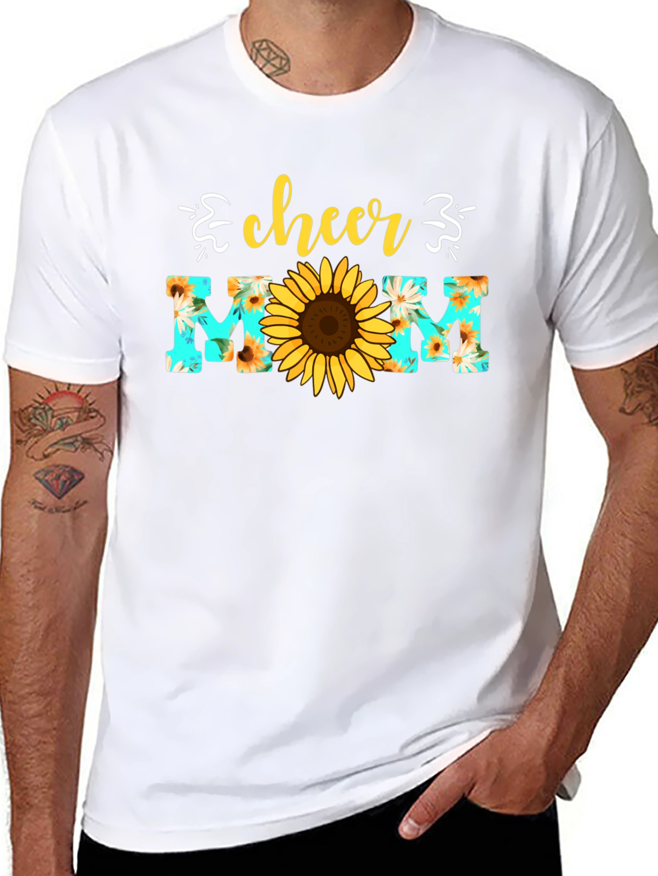 Black Cheer Mom Sunflower Graphic T-Shirt view 8