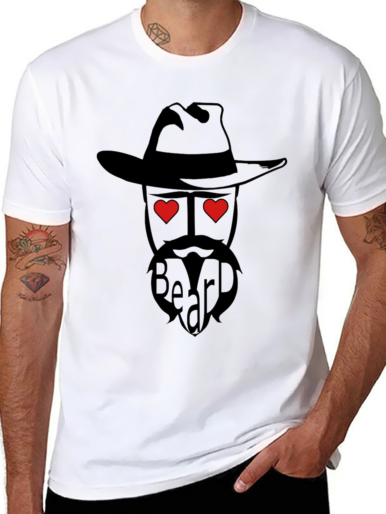 Black Beard Lover T-Shirt - Western Cowboy Style with Heart Eyes view 8