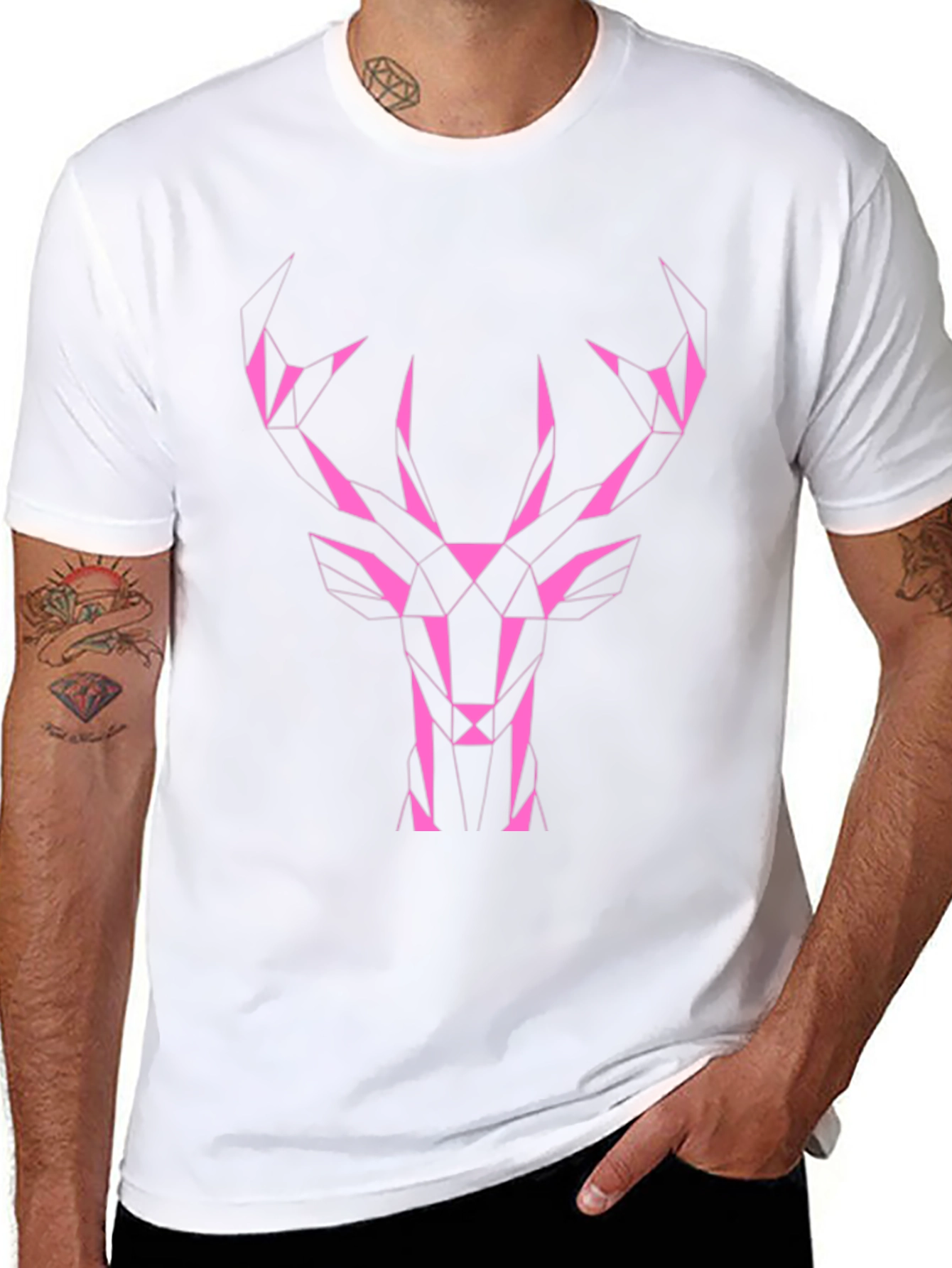 Black Geometric Deer Graphic Tee - Black Cotton view 8
