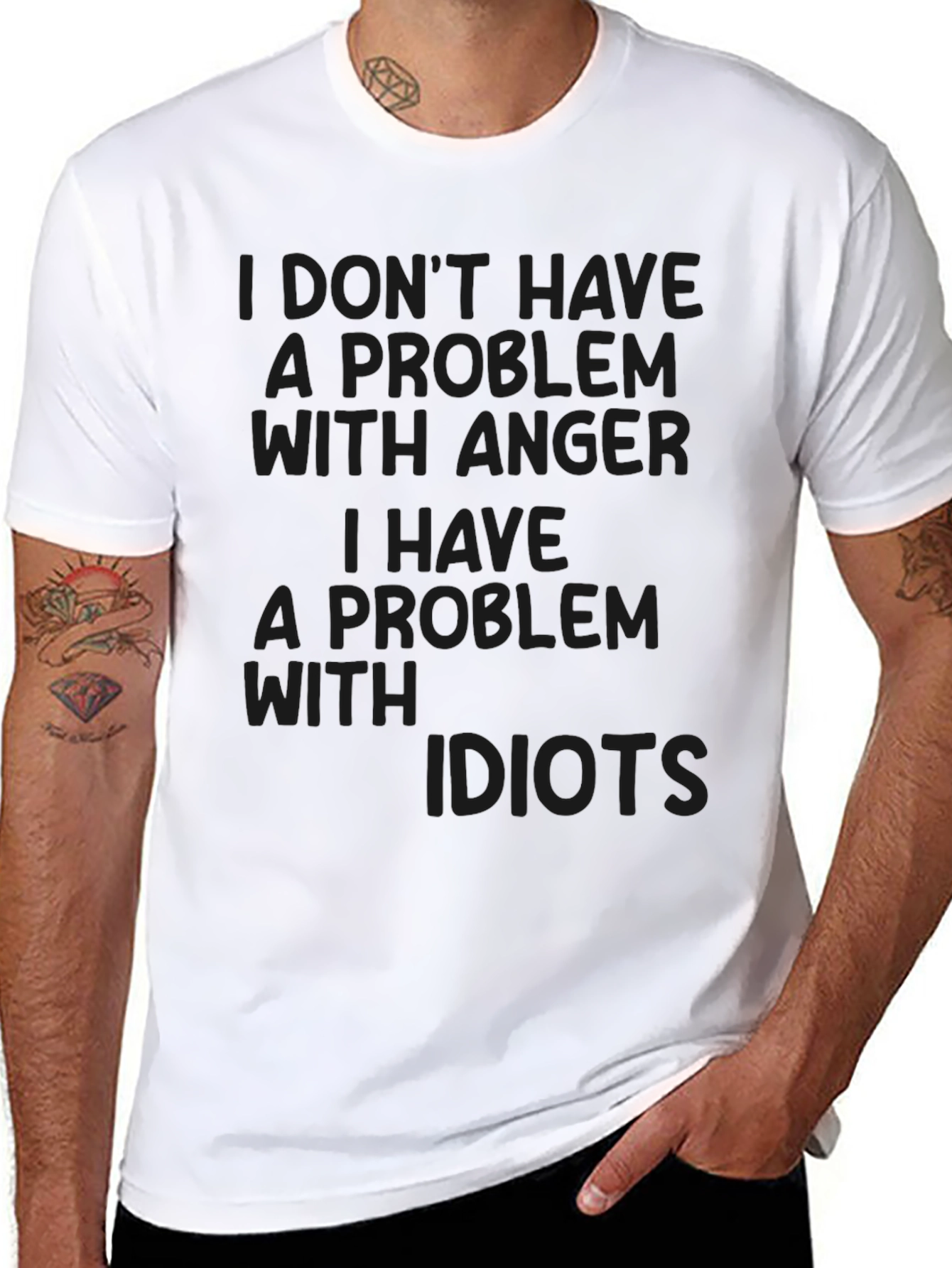 Black Humorous "I Don't Have An Anger Problem" Black T-Shirt view 8
