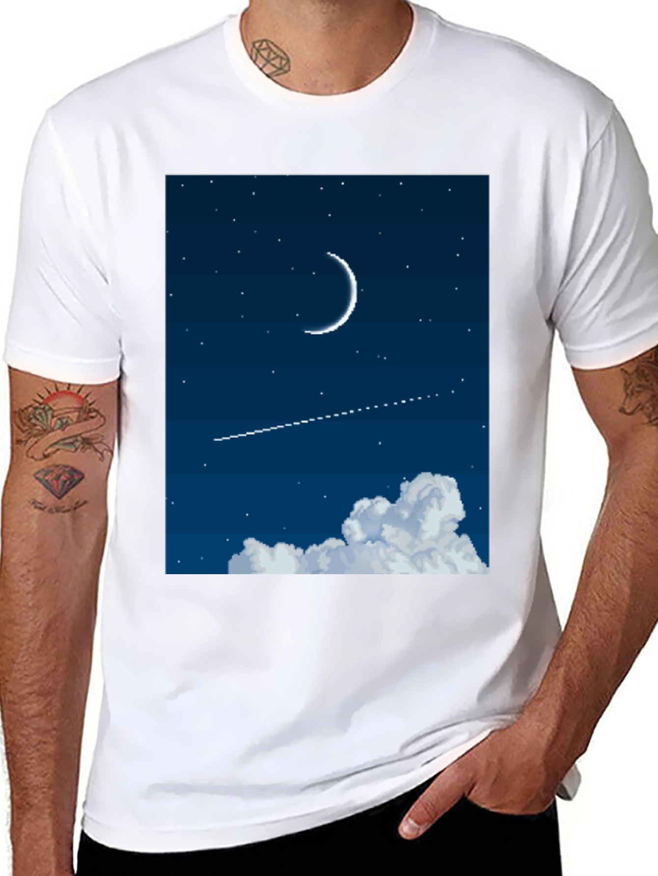 Black Pixel Moon Night Sky Black Tee view 8
