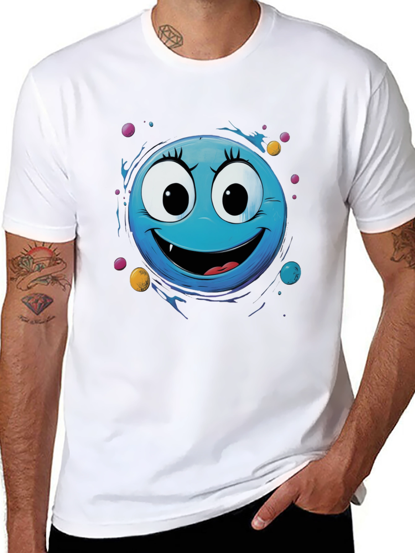 Black Blue Monster Face Graphic Tee view 8