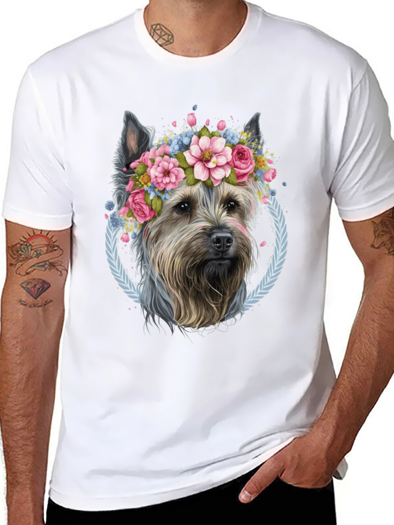 Black Dog Lover T-Shirt - Floral Crown Yorkie Tee view 8