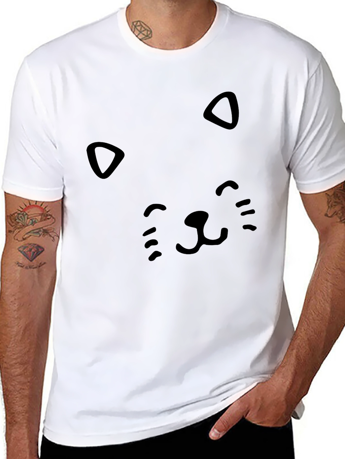 Black Cute Cat Face Black T-Shirt view 8