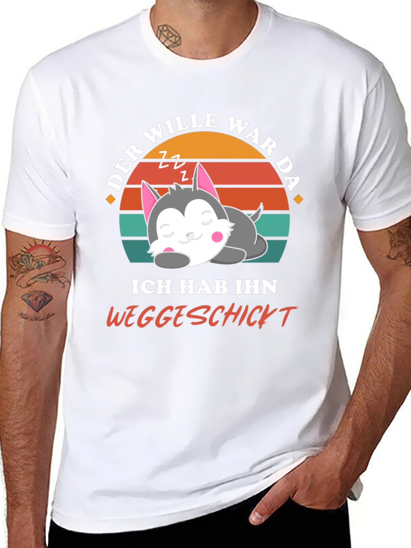 Black Funny Sleepy Wolf T-Shirt -  Der Wille War Da view 8