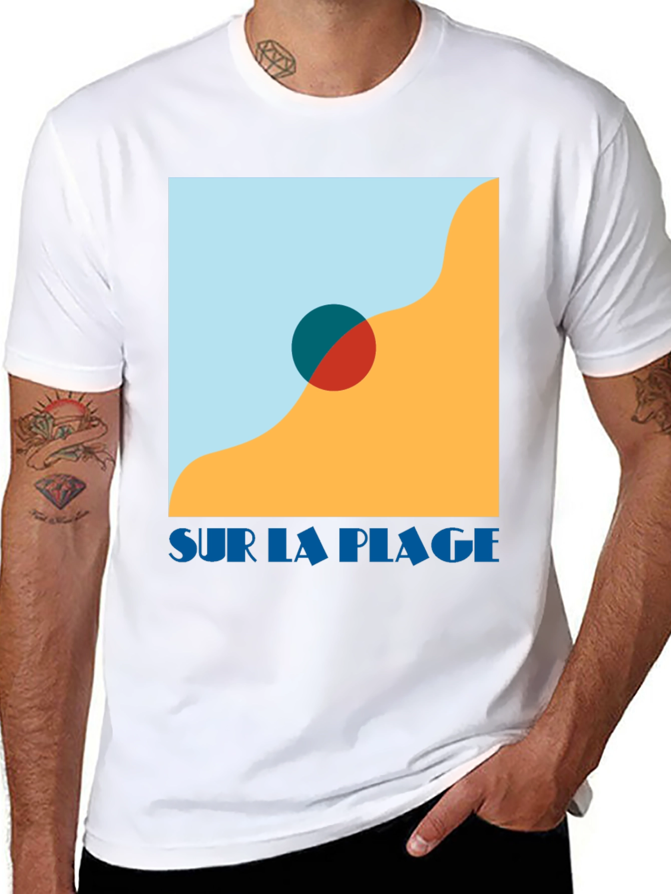 Black Sur La Plage Graphic Tee - Black Cotton T-Shirt view 8