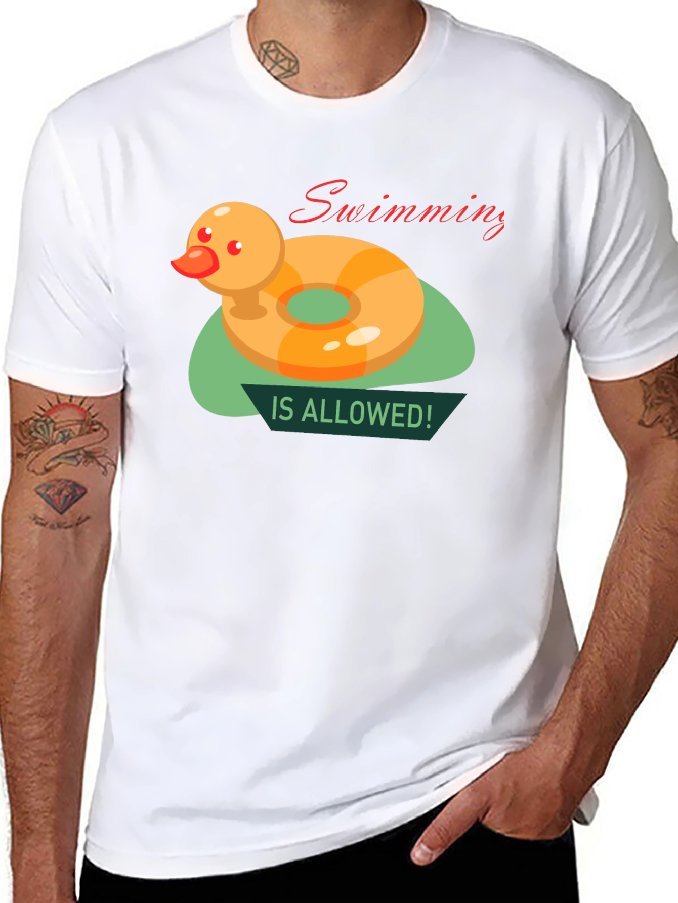 Black Funny Duck Swimming T-Shirt view 8