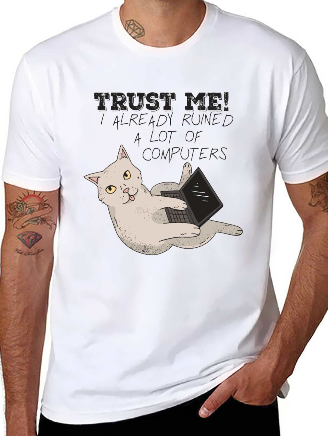 Black Trust Me Cat Ruined Computers T-Shirt view 8