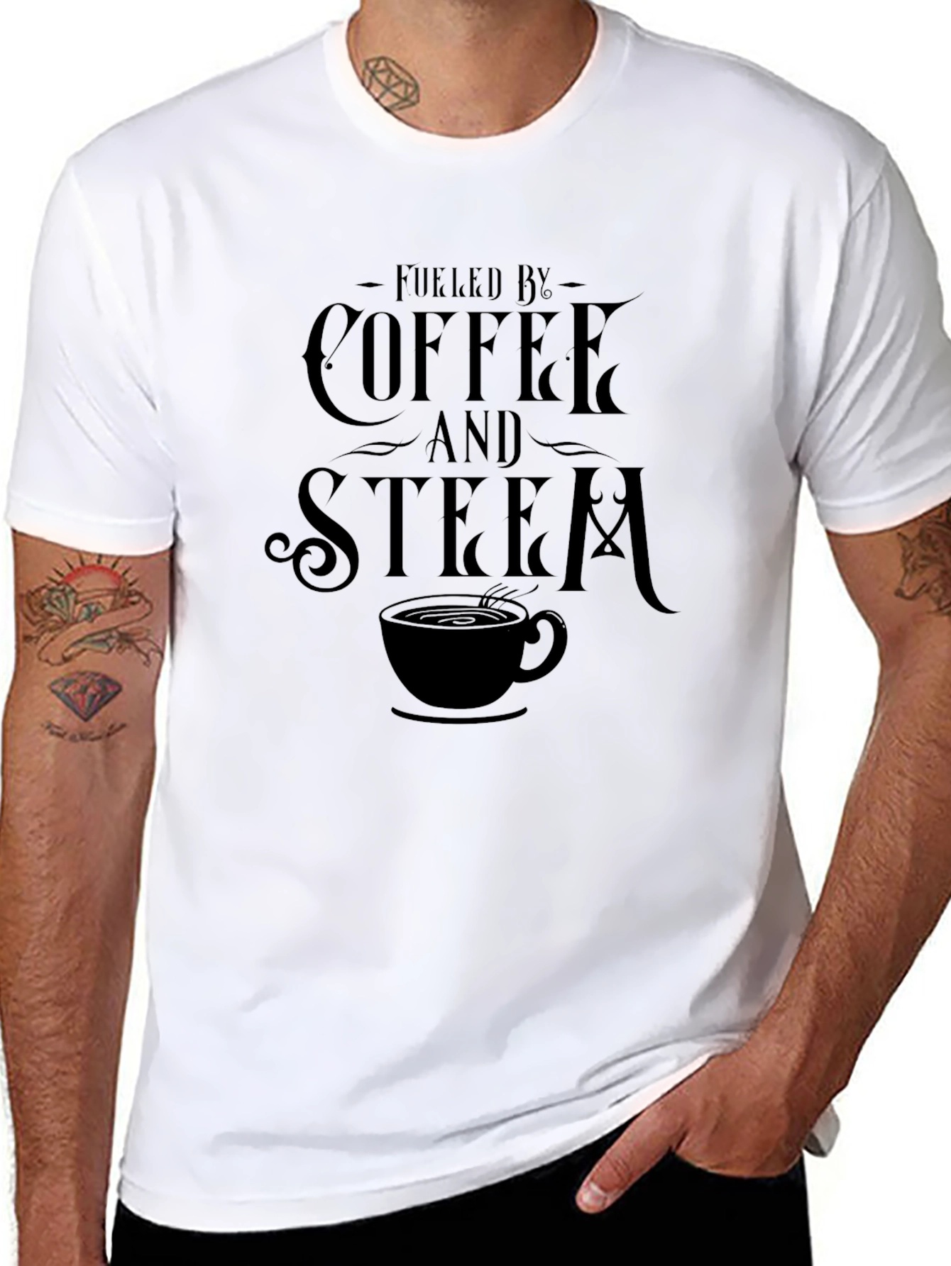 Black Fueled by Coffee and Steam Black T-Shirt view 8