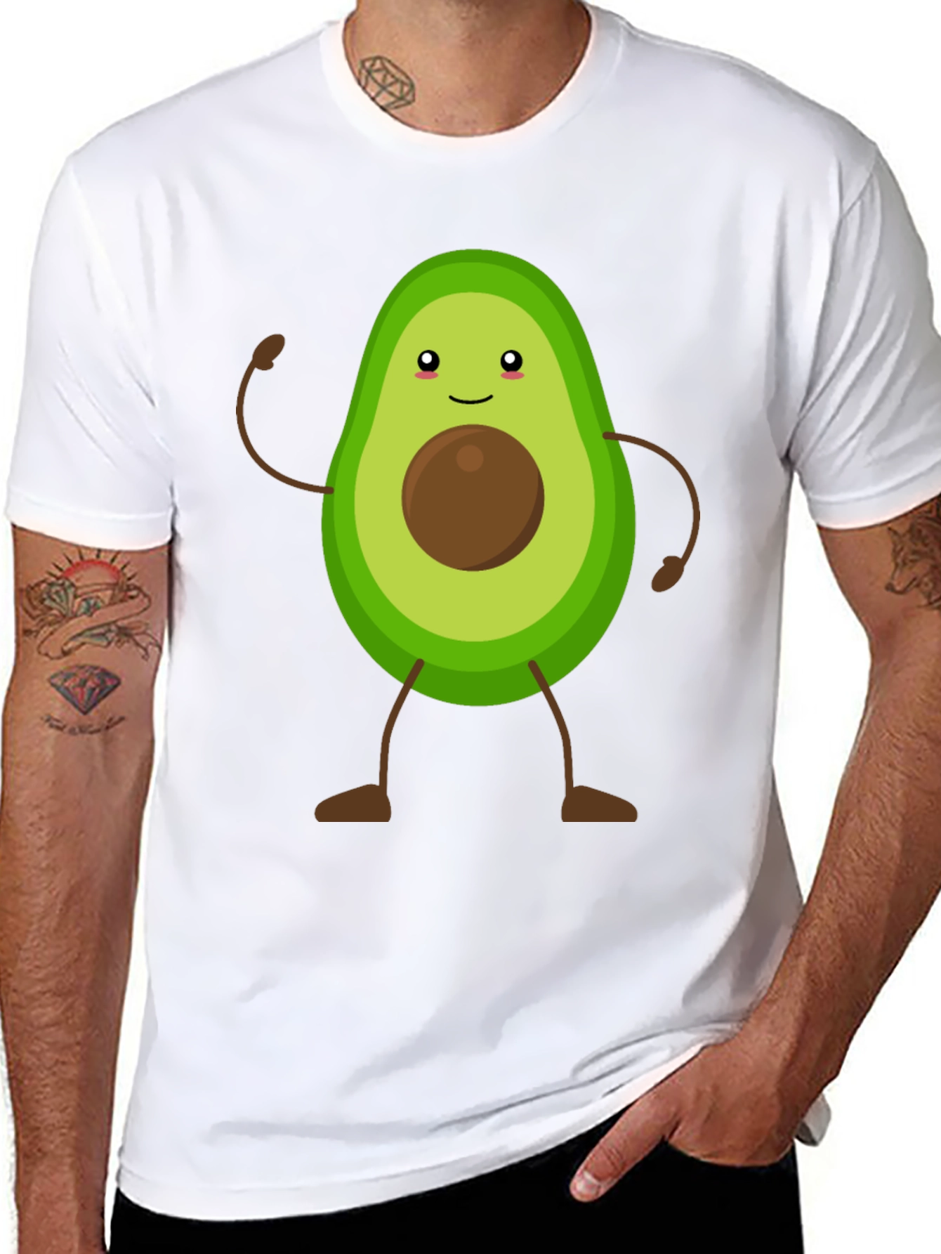 Avocado Cartoon Graphic T-Shirt - Black Casual Tee - 8