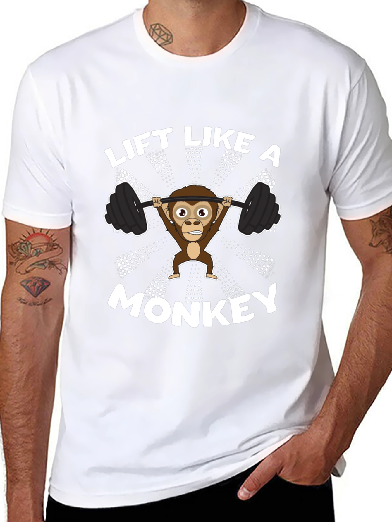 Black Lift Like a Monkey T-Shirt - Funny Gym Workout Tee view 8