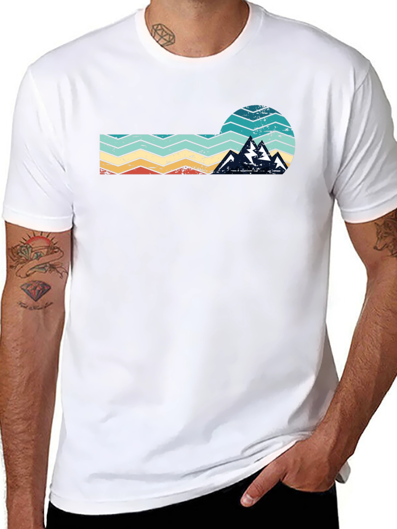 Black Retro Mountain Graphic Tee - Vintage Style Black T-Shirt view 8