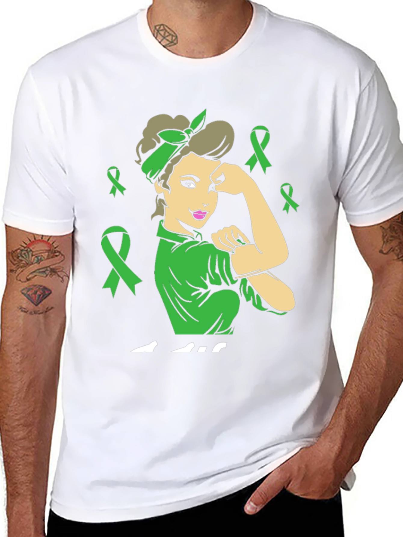 Black Empowered Woman Green Ribbon T-Shirt view 8