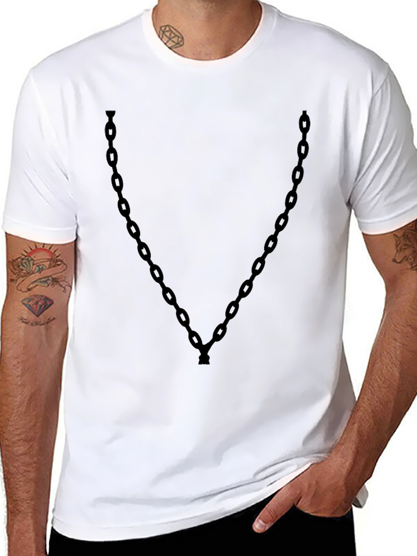 Black Men's Black Chain Graphic Tee - Casual Style view 8
