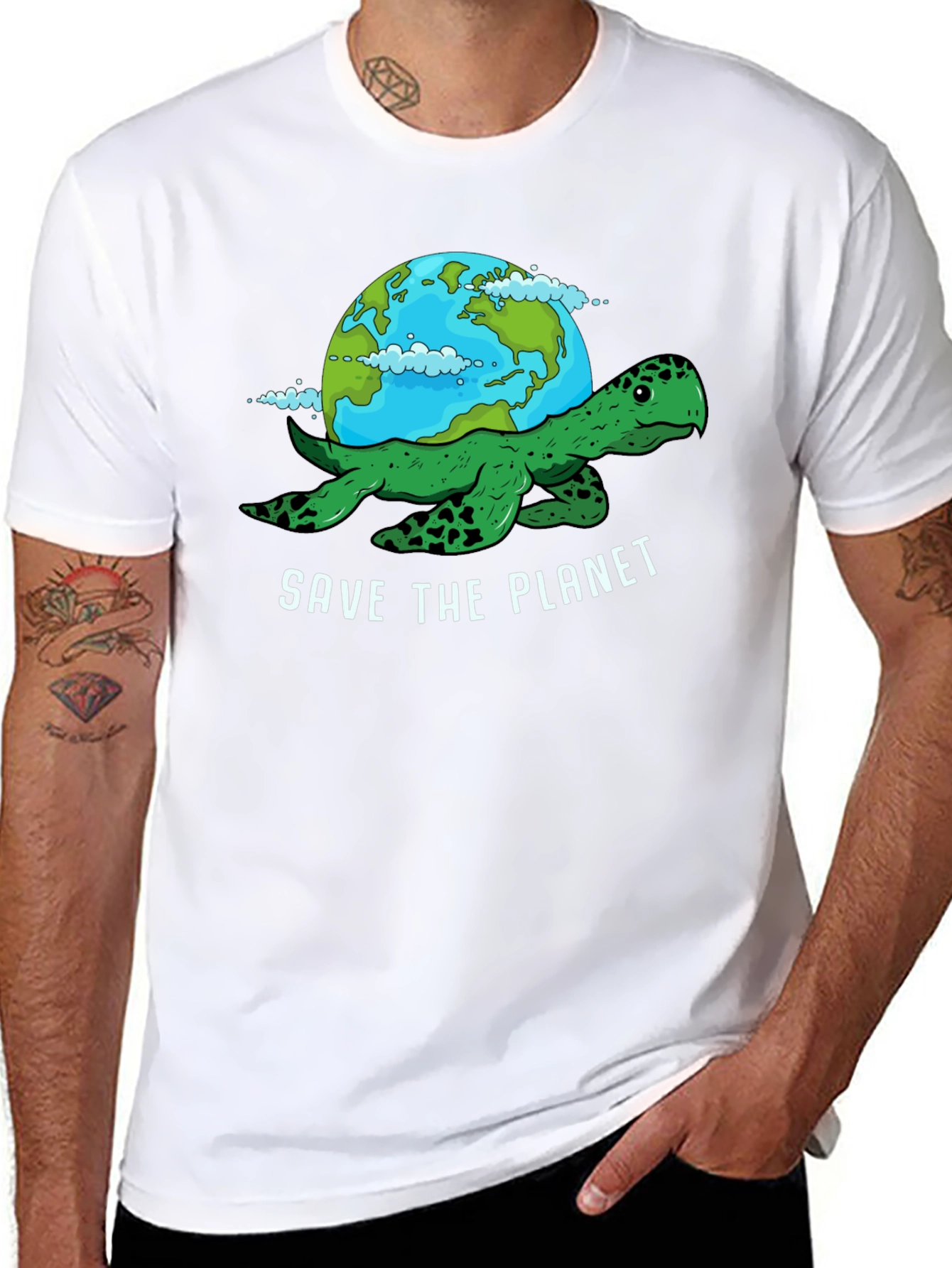 Black Save the Planet Turtle Graphic Tee view 8