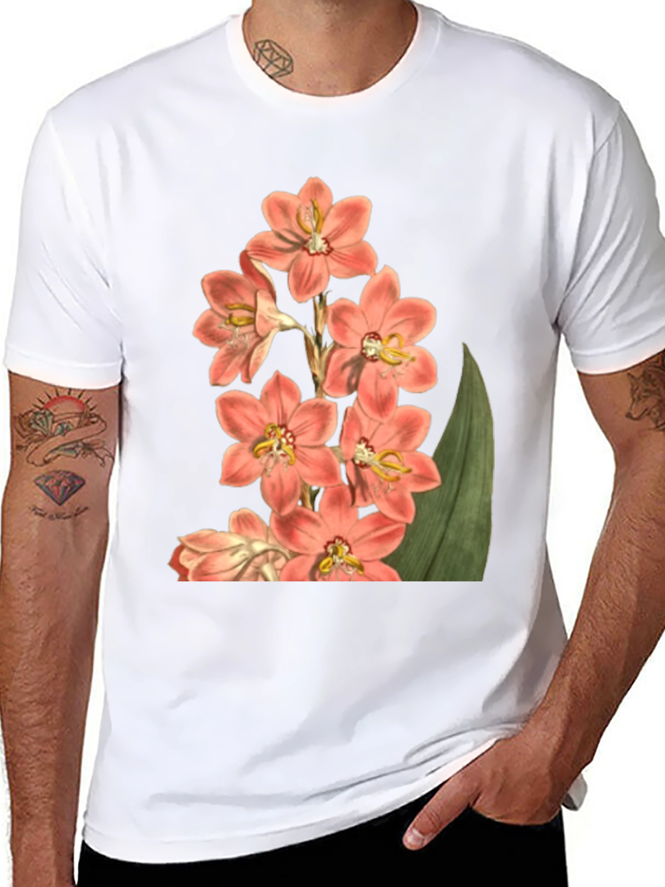 Black Floral Print T-Shirt - Black Cotton Blend view 8