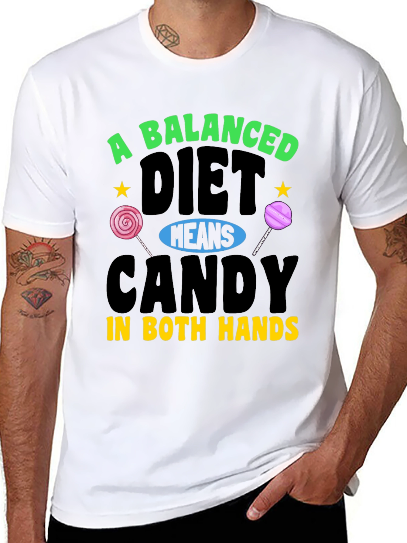 Black Balanced Diet Candy T-Shirt, Funny Graphic Tee view 8