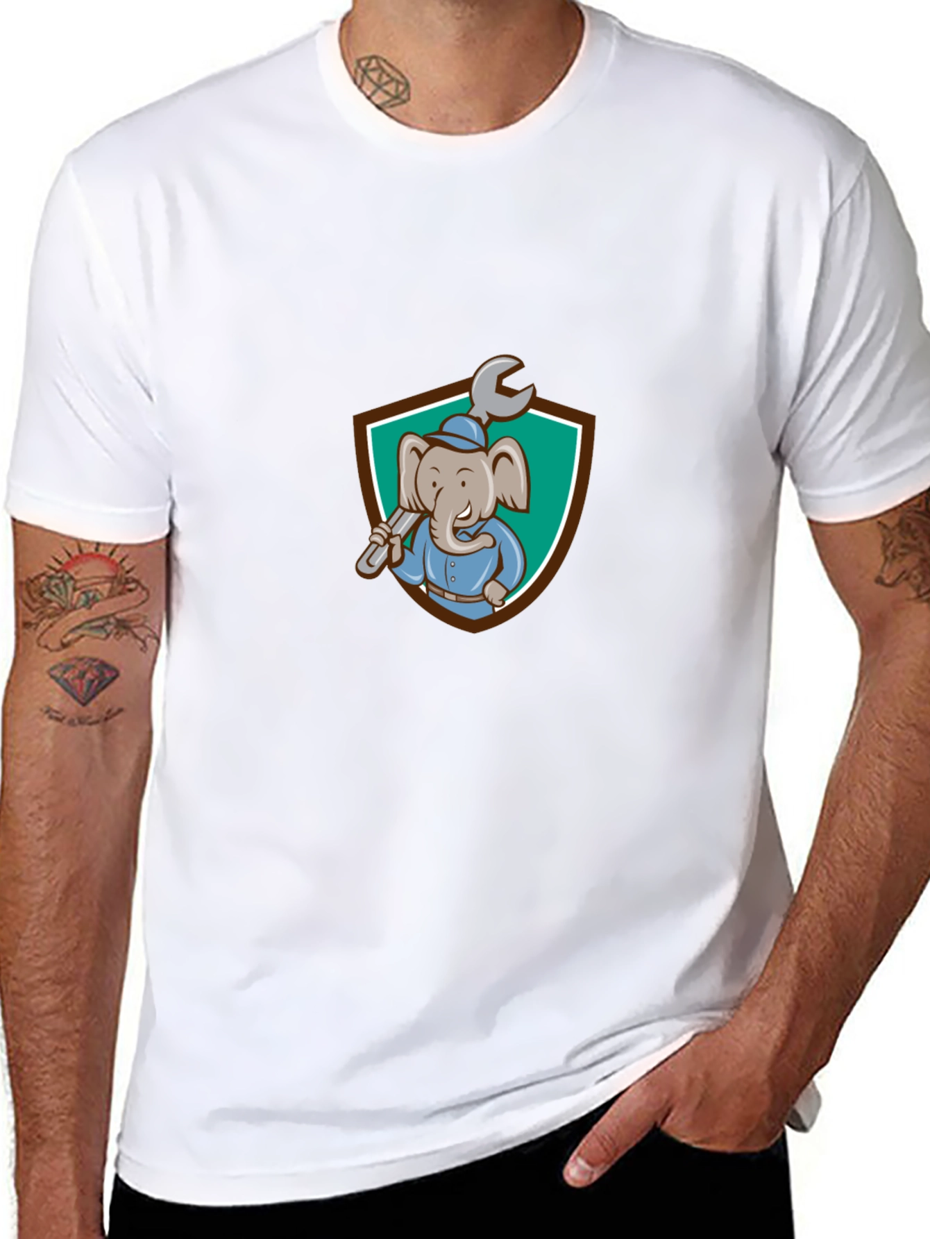 Black Elephant Mechanic T-Shirt - Cartoon Graphic Tee view 8