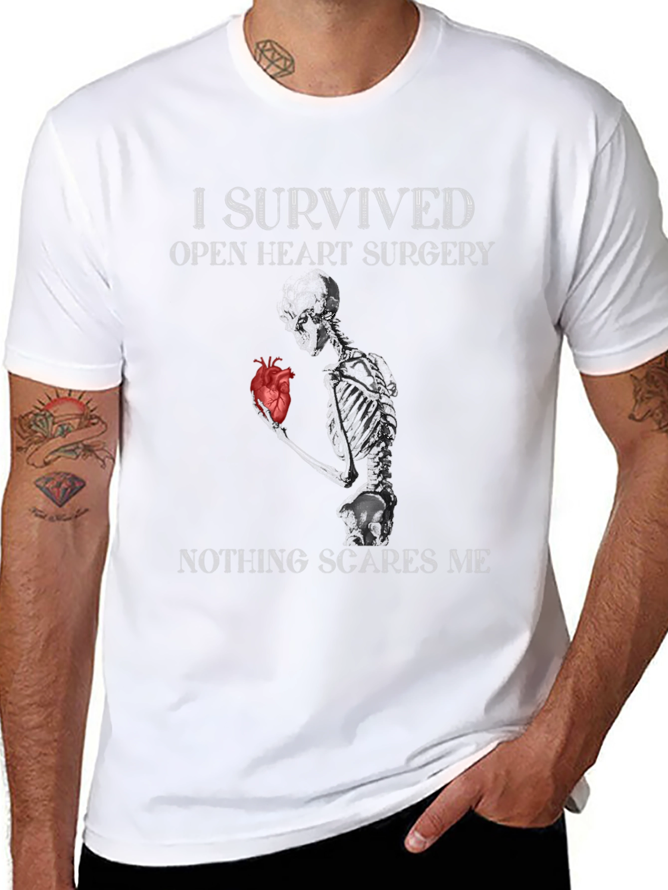 Black I Survived Open Heart Surgery Graphic Tee view 8
