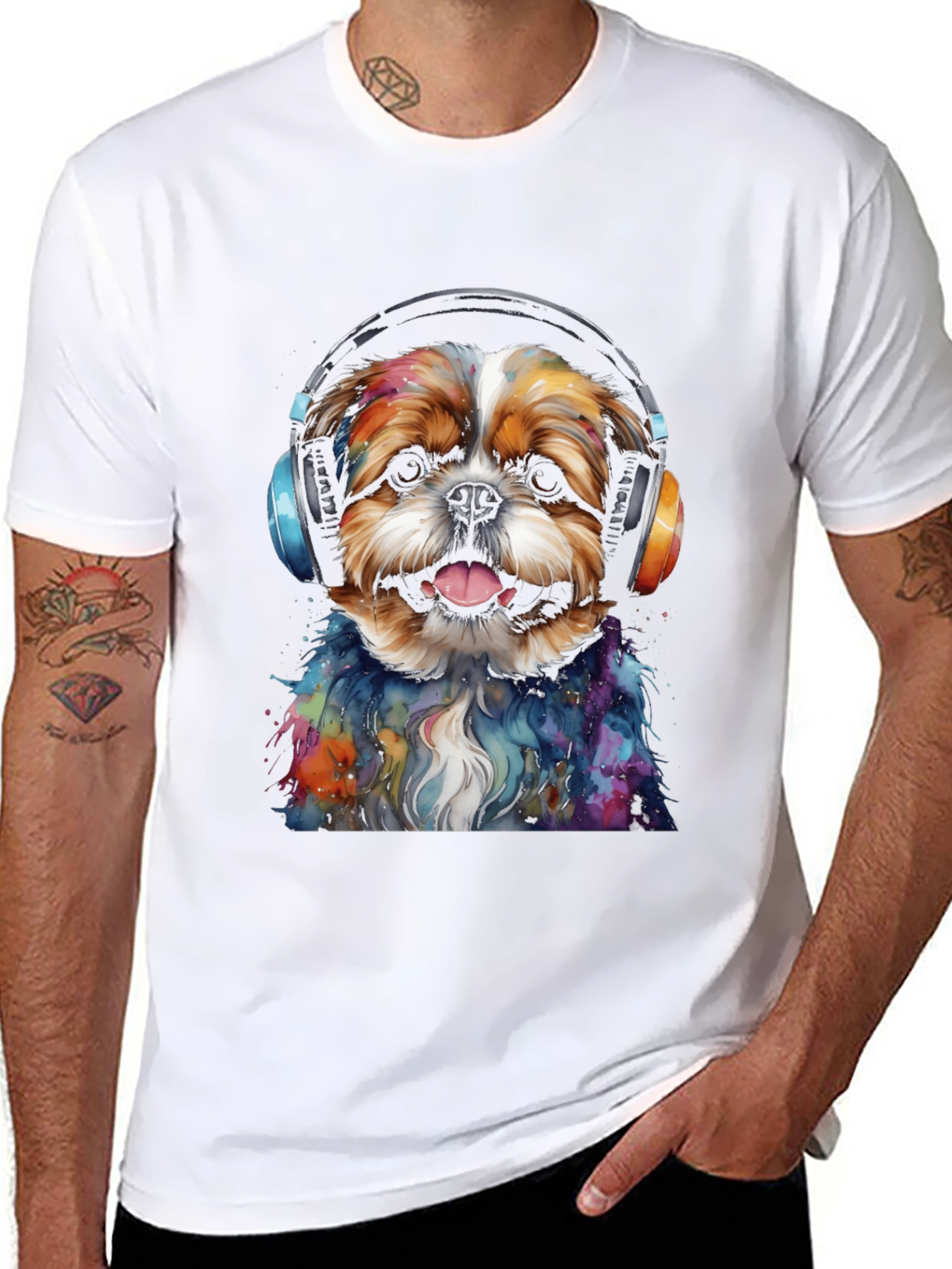 Black Dog with Headphones Graphic Tee view 8