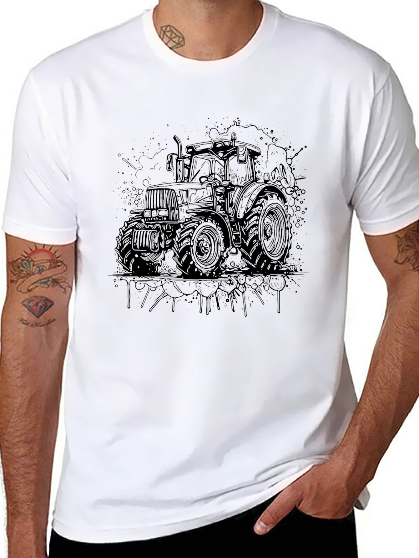 Black Black Tractor Graphic Tee - Men's Casual T-Shirt view 8