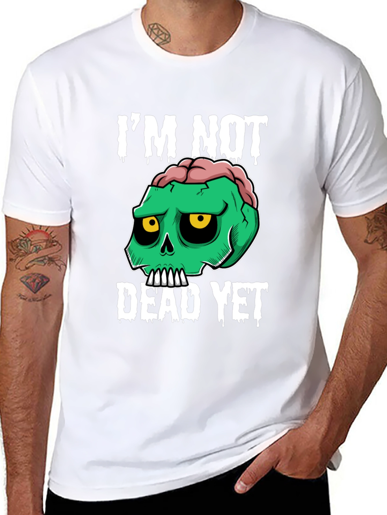 Black I'm Not Dead Yet Graphic Tee - Zombie Skull Humor view 8
