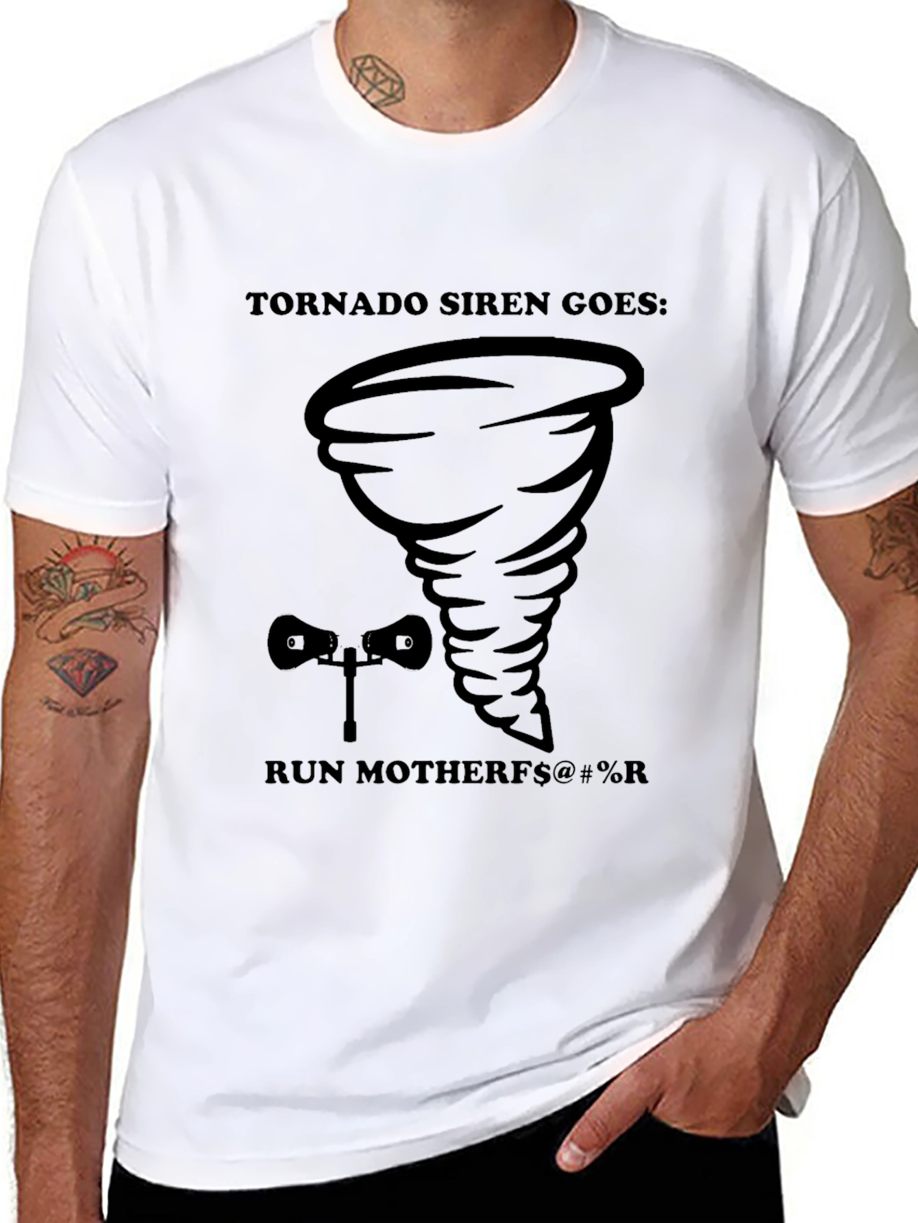 Black Tornado Siren Graphic Tee - Humorous Warning Shirt view 8