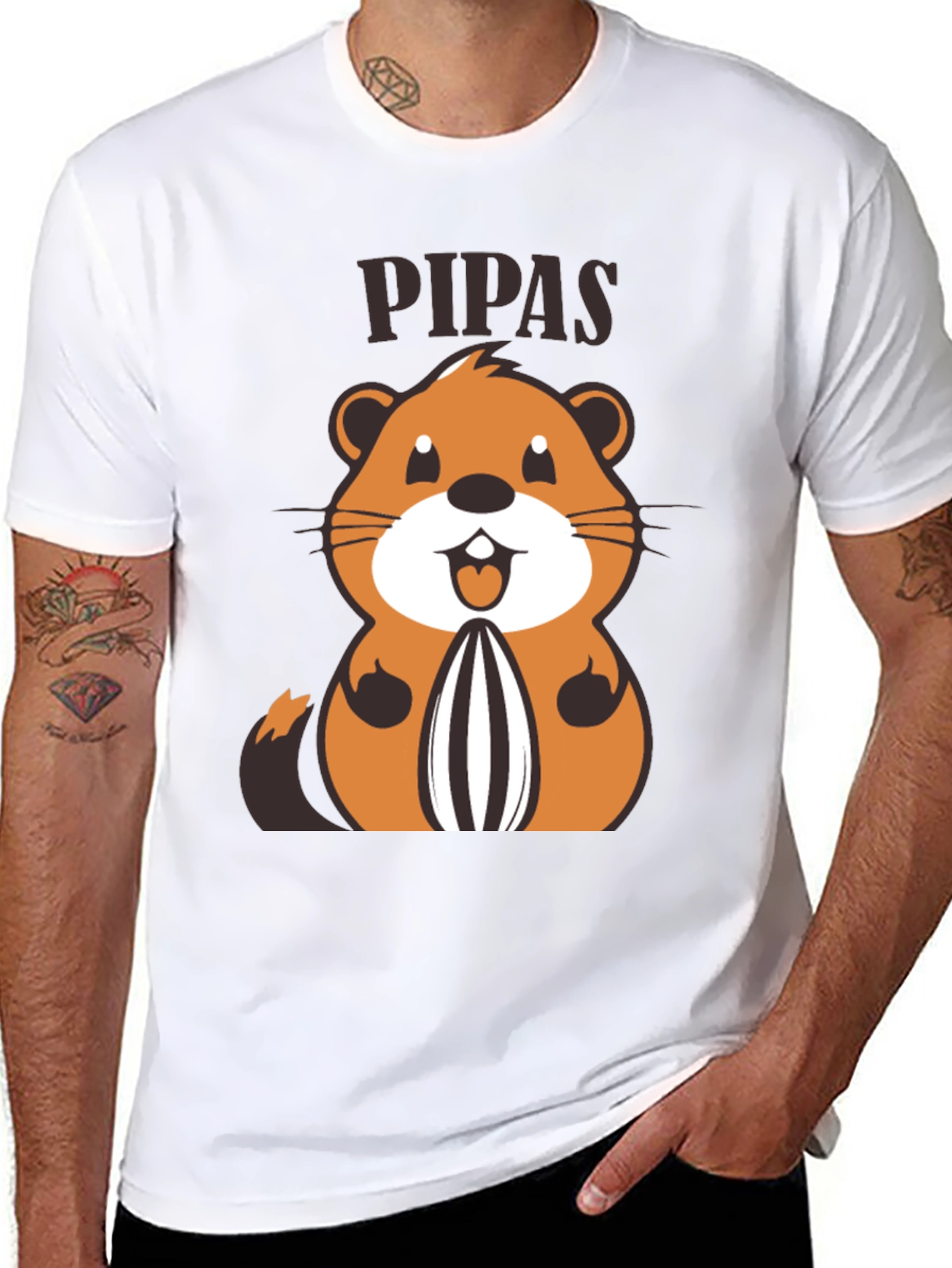 Black Funny PIPAS T-Shirt with Cartoon Animal Design view 8