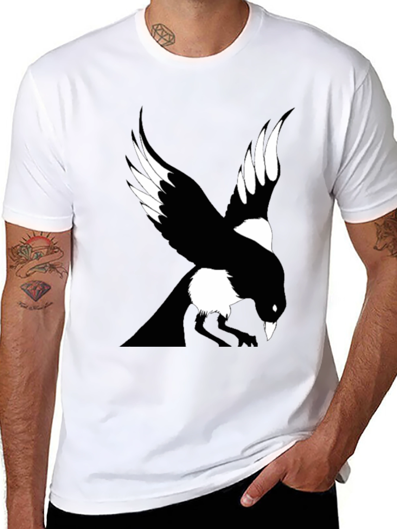 Black Raven Graphic Tee - Men's Black Crew Neck T-Shirt view 8