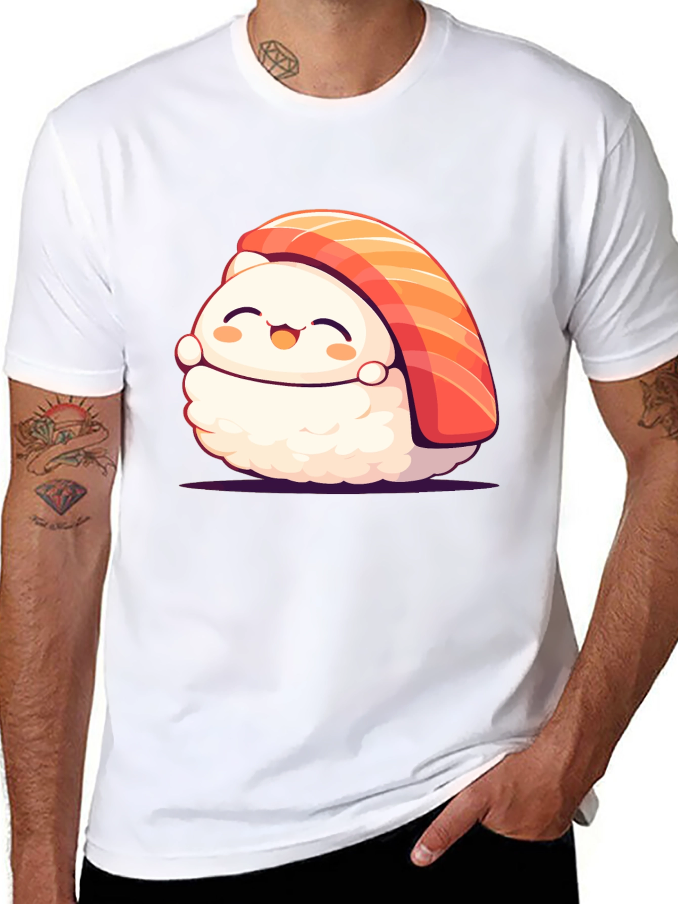 Black Cute Sushi Graphic T-Shirt - Black view 8