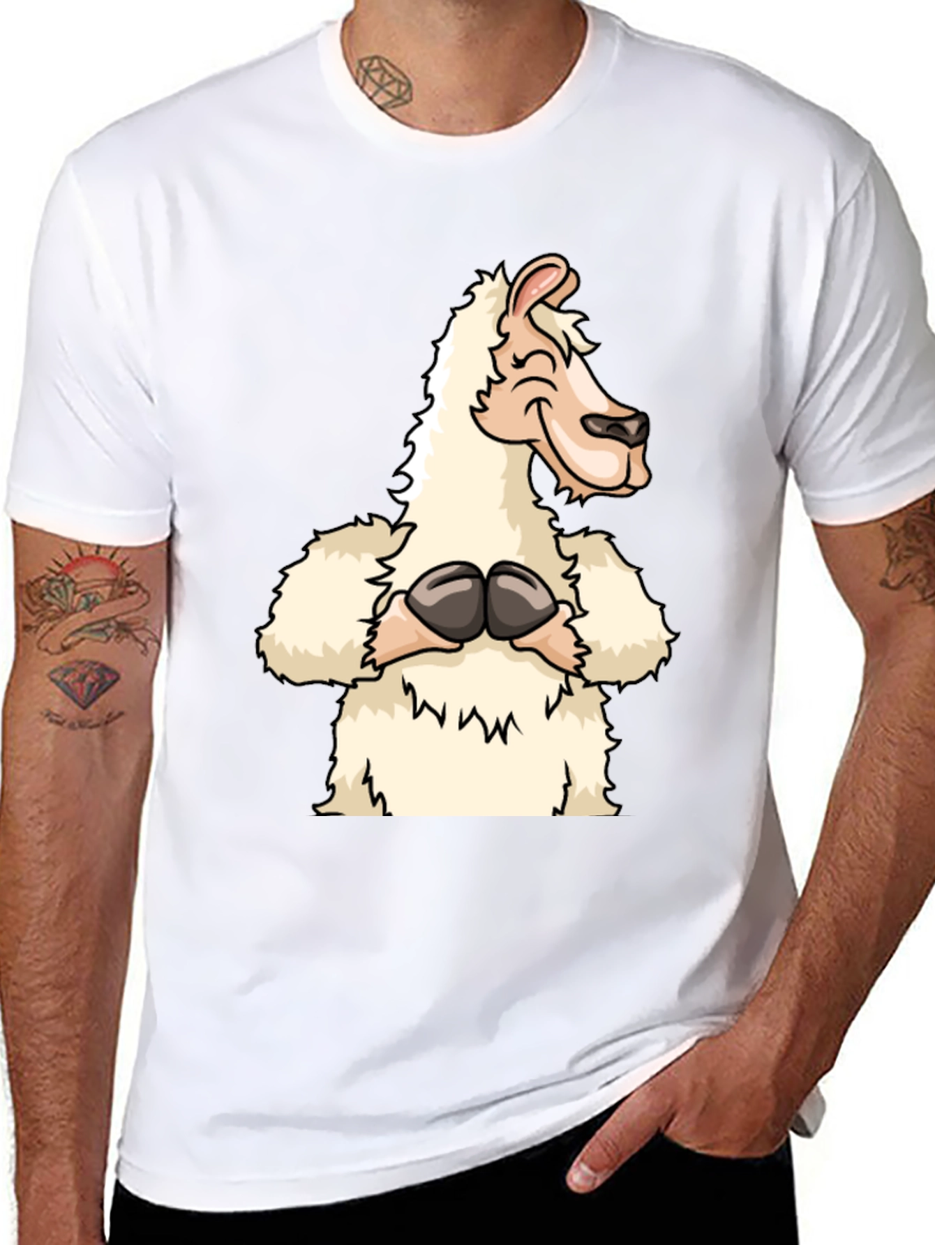 Black Funny Llama Graphic Tee - Black Cotton T-Shirt view 8