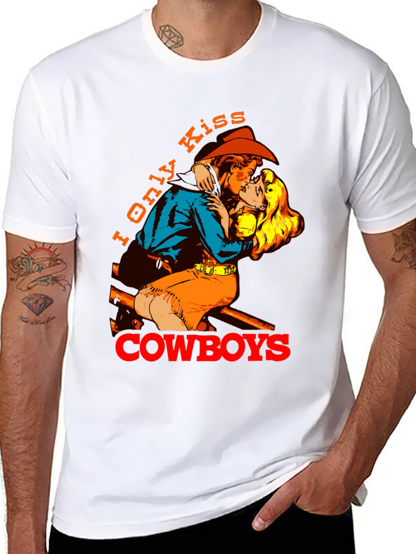 Black I Only Kiss Cowboys Graphic Tee - Western Style view 8