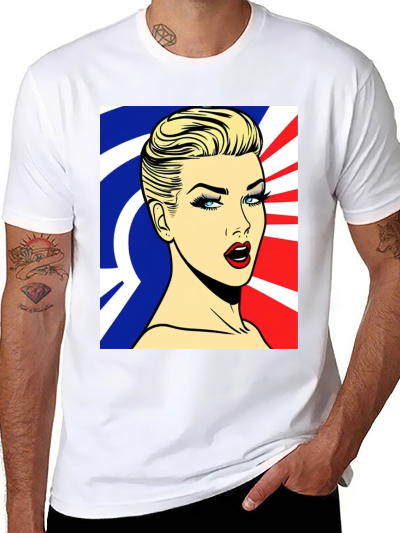 Black Pop Art Woman Graphic Print Black T-Shirt view 8