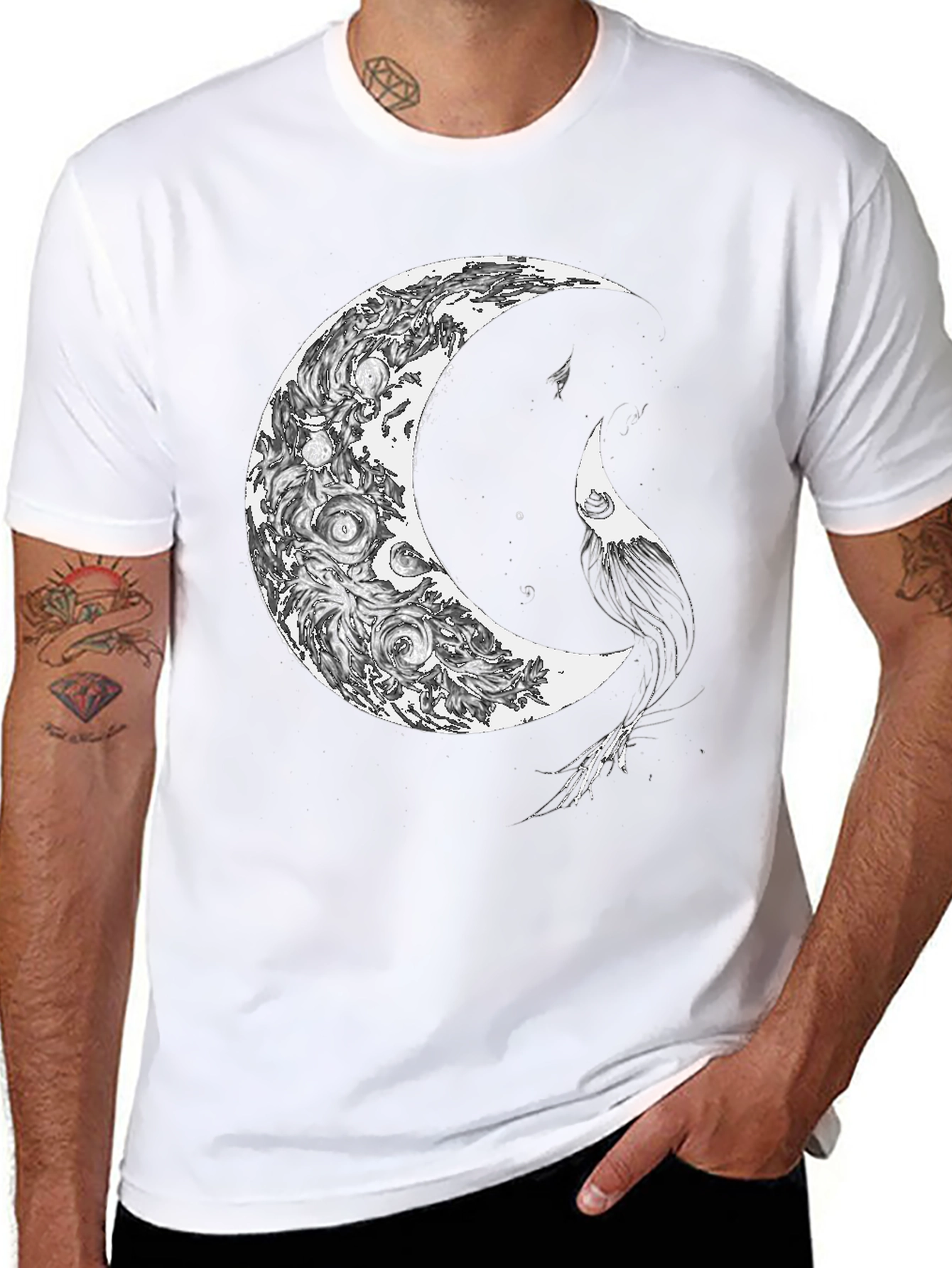 Black Celestial Crescent Moon Graphic Print T-Shirt view 8