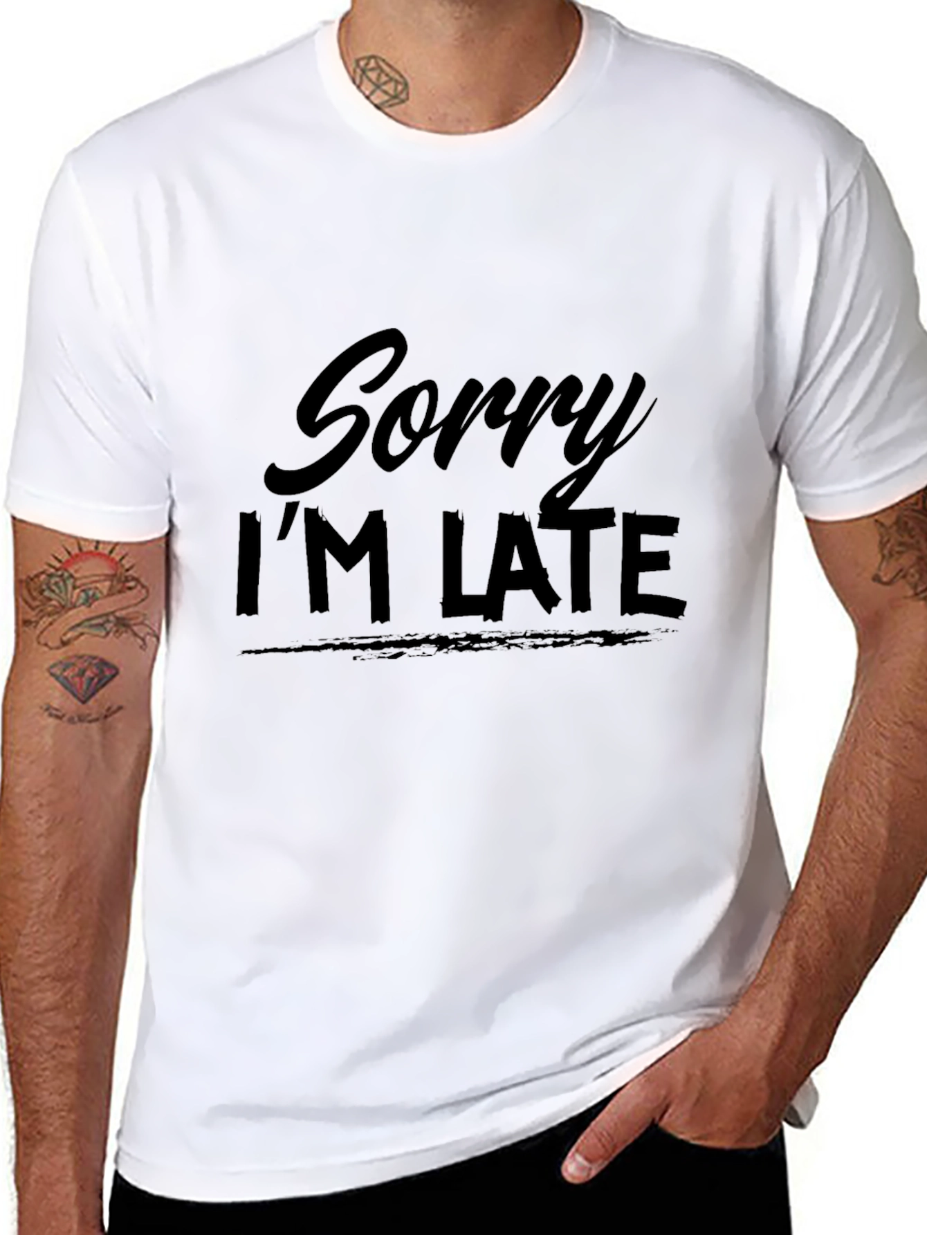 Black Sorry I'm Late Graphic Tee - Soft Cotton Comfort view 8